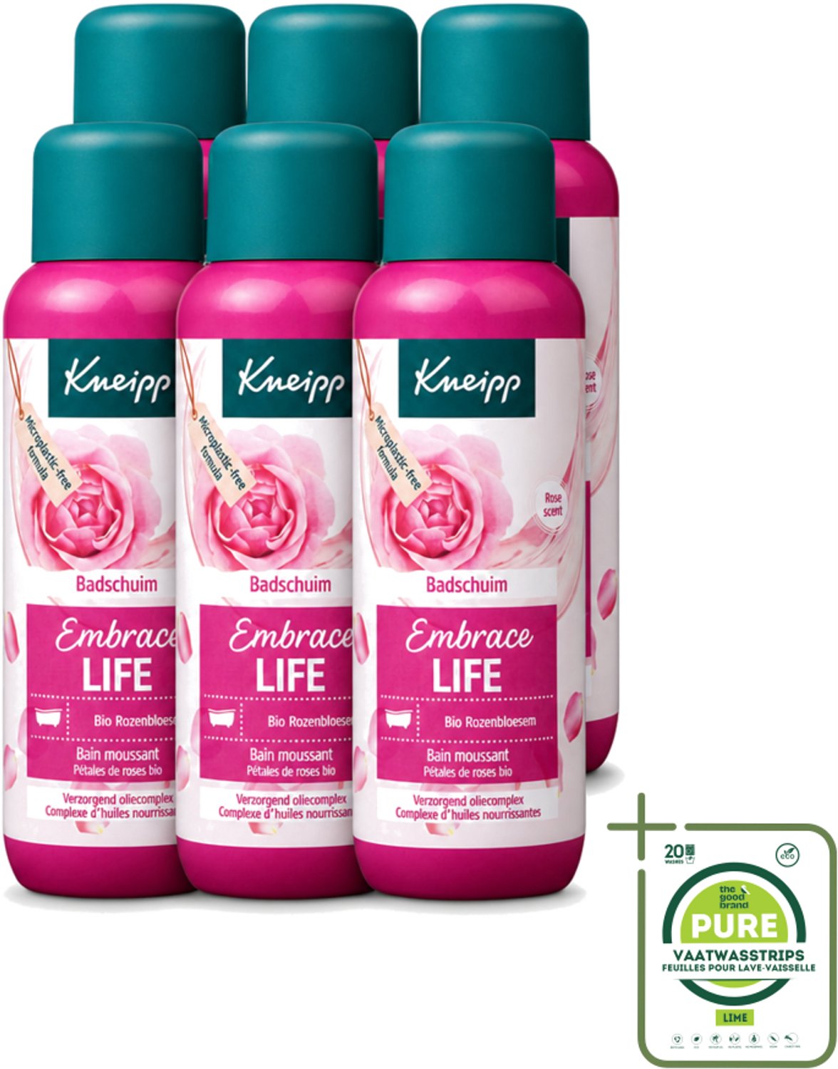 6 x Kneipp - Badschuim - Embrace Life - Anti-Aging verzorging - 400 ml - Grootverpakking - Vaatwasstrips - Badshuim - Anti-aging - Roos - Vrouwelijke Kracht - Zelfverzorging