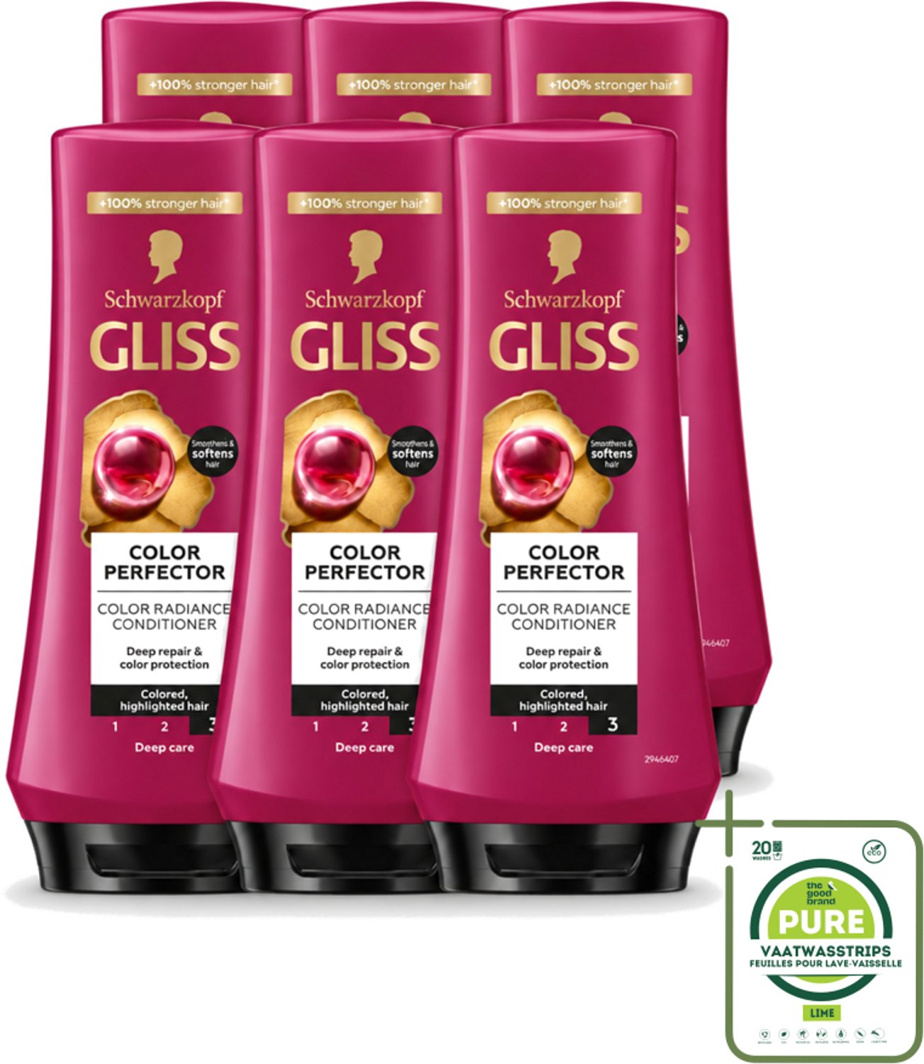 6 x Gliss - Hair Repair - Conditioner voor Kleurbehoud en Glans - 200 ml - Grootverpakking - Vaatwasstrips - Kleurbescherming Haar - Glans Haar - Haar Verzorging - Geverfd Haar - Highlights Haar