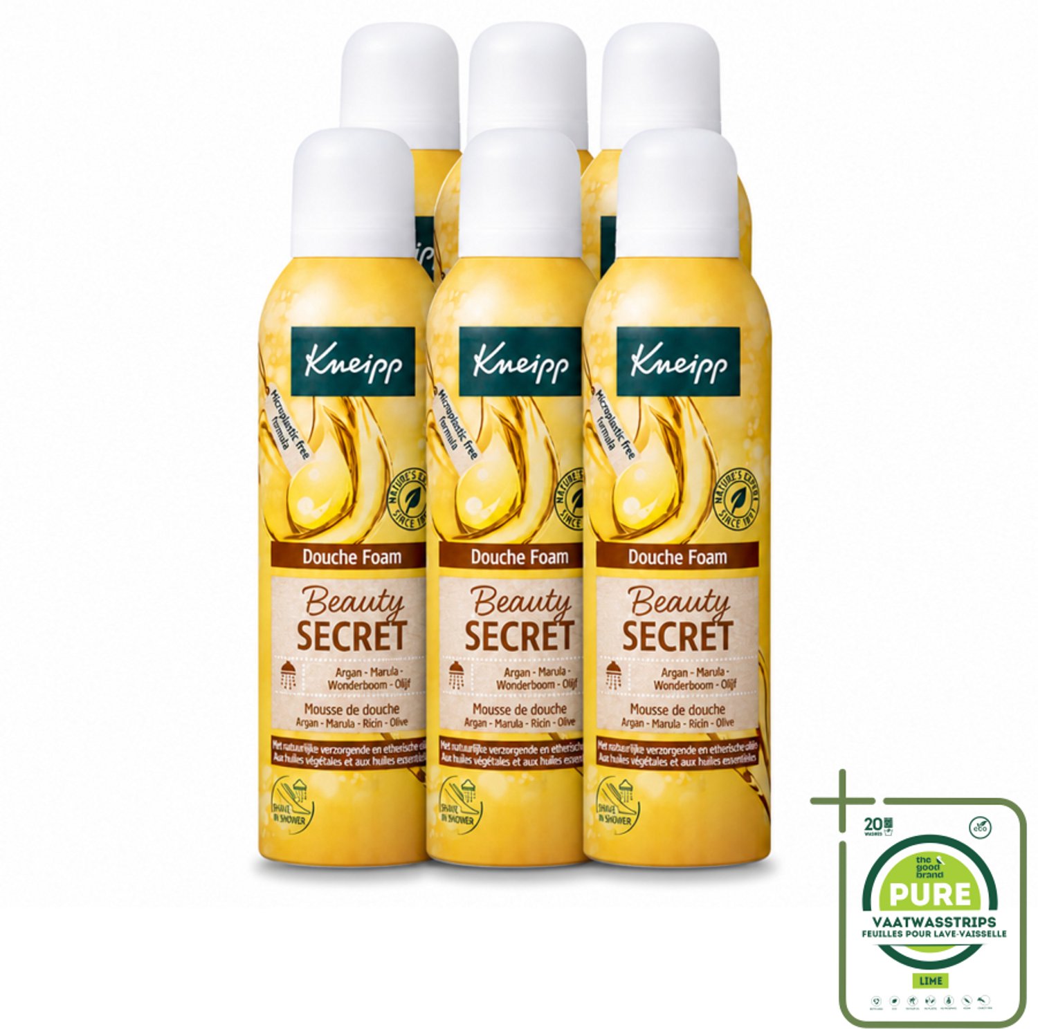 6 x Kneipp - Douche schuim - Beauty Secret - 200 ml - Grootverpakking - Vaatwasstrips - Douche Foam - Natuurlijke Oliën - Huid Verzorging - Luxe Geur - Huid Hydraat