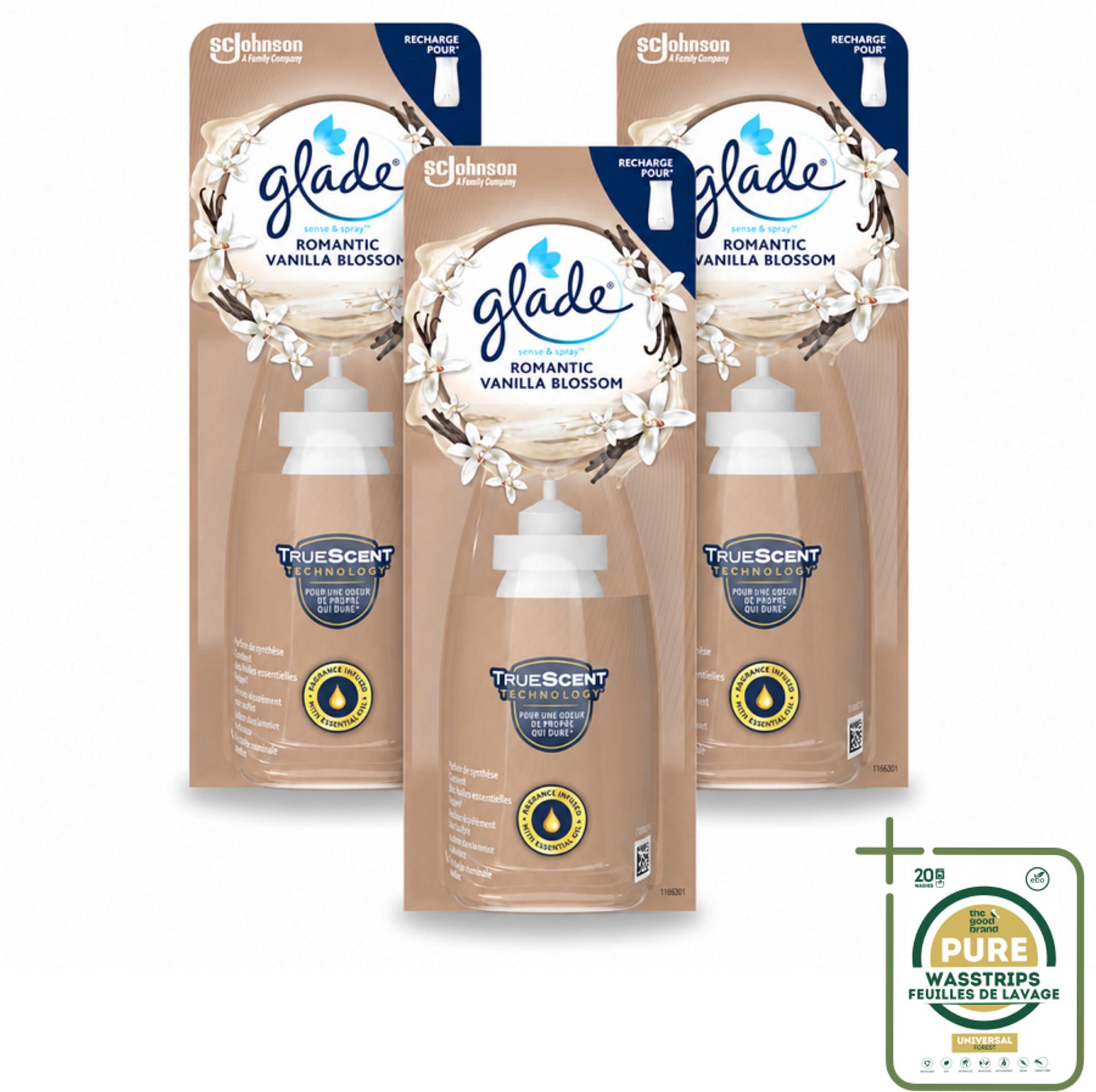 3 x Glade - Sense & Spray - Romantic Vanillebloesem - 18 ml - Wasstrips - Romantisch Geur - Geurafgifte - Luchtverfrisser - Geur In Huis - Geur In Badkamer