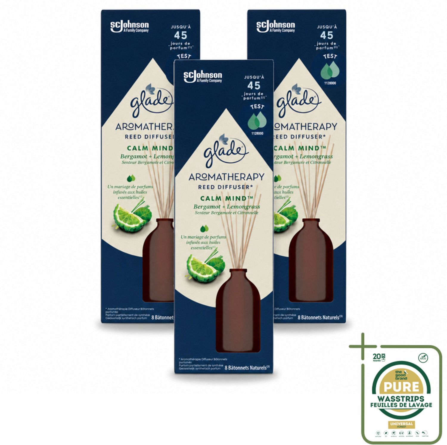 3 x Glade - Geurstokjes Calm Mind - Aromatherapie Geurverspreiding - 80 ml - Wasstrips - Geurstokjes - Aromatherapie - Ontspanning - Geurverspreiding - Rust