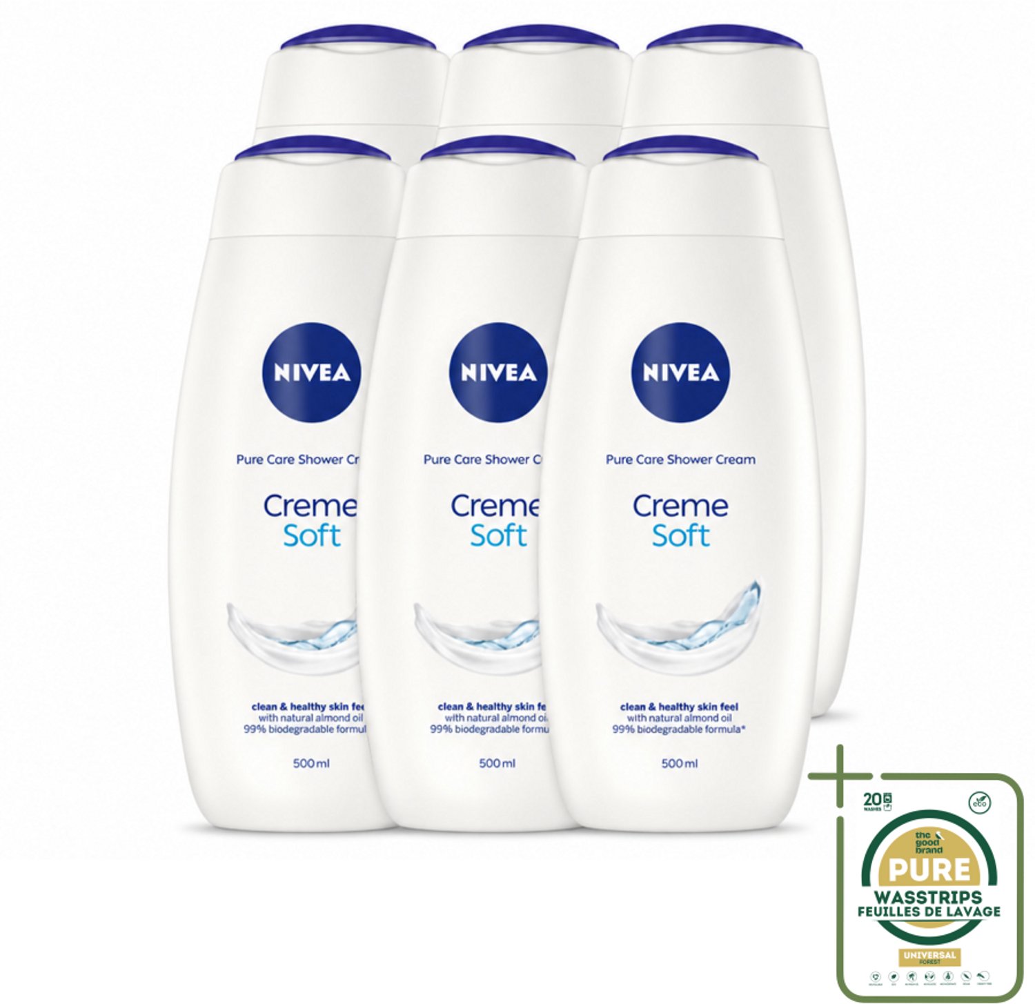 6 x NIVEA - Douchecrème - Zacht - Huidbeschermend - Amandelolie - 500 ml - Wasstrips - Douchecrème - Huid Verzorging - Amandelolie - Zijdezachte Huid - Milde Reiniging