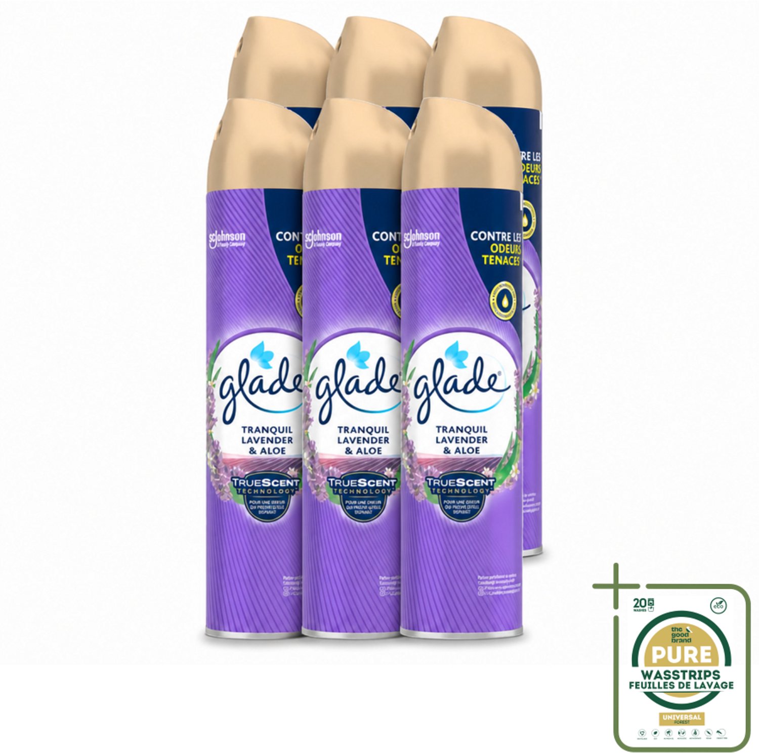6 x Glade - Luchtverfrisser Spray - Tranquil Lavender & Aloë - 300 ml - Wasstrips - Luchtverfrisser - Lavendel Geur - Frisheid In Huis - Ontspanning - Geur Neutraliseren