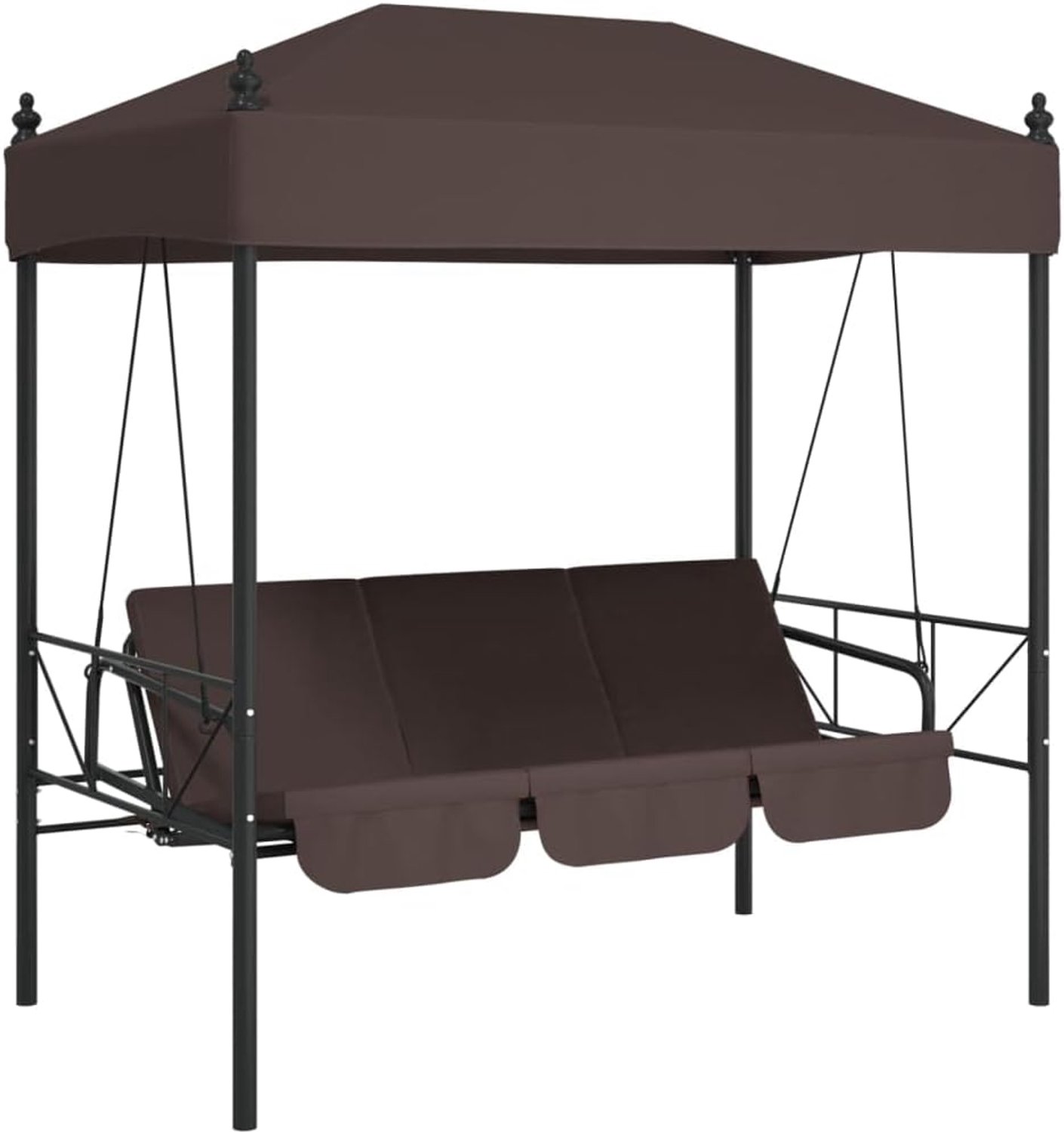 Hollywoodschommel met zonnedak, koffiebruin, tuinbank, 2-in-1, voor terras, balkon en tuin, 2 tot 3-zits, met zitkussen