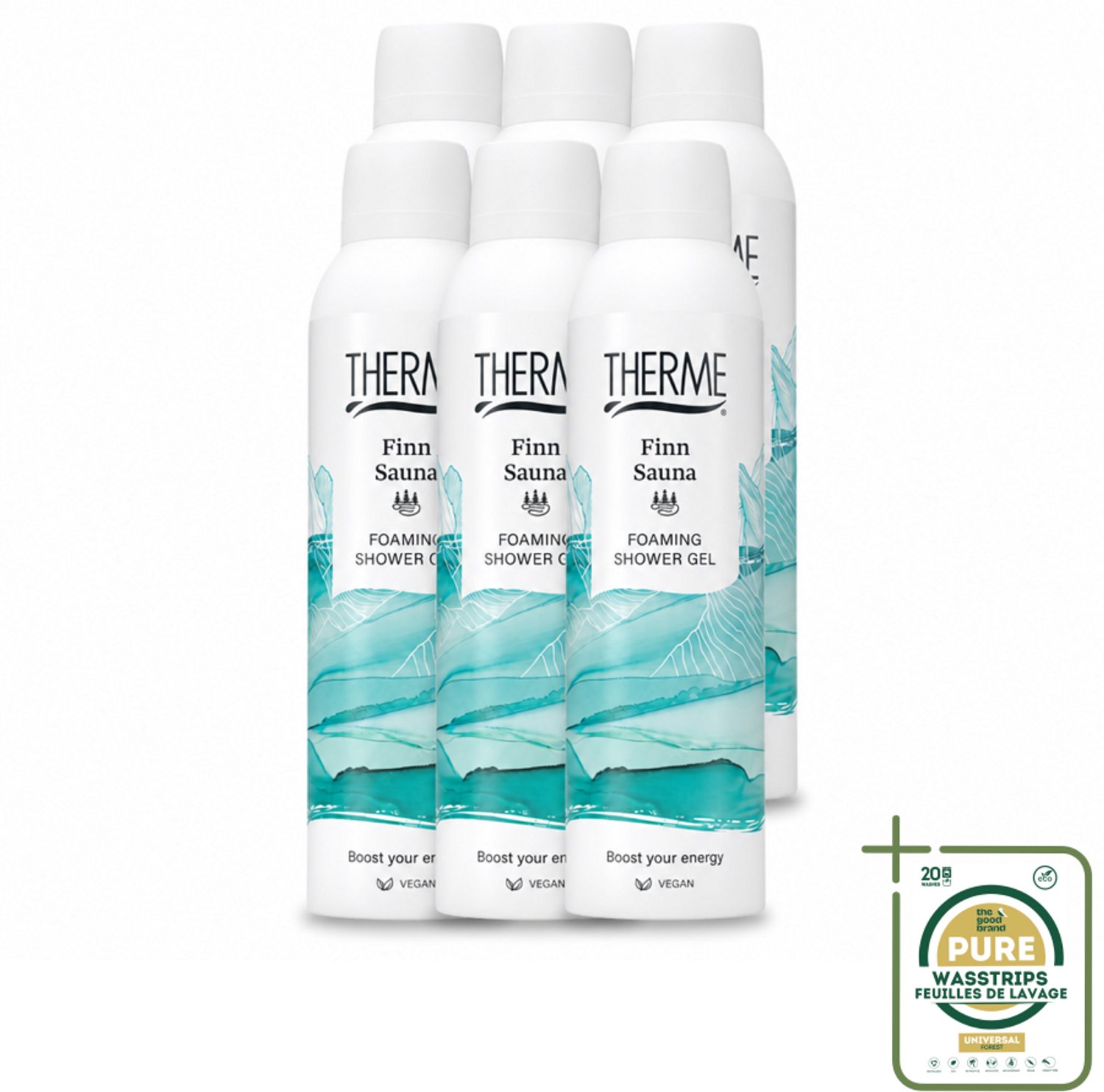 6 x Therme - Finn Sauna - Schuimende Douchegel - Verfrissend - Verzorgend - 200ml - Wasstrips - Douchegel - Schuimende Douchegel - Wellness - Eucalyptus - Menthol
