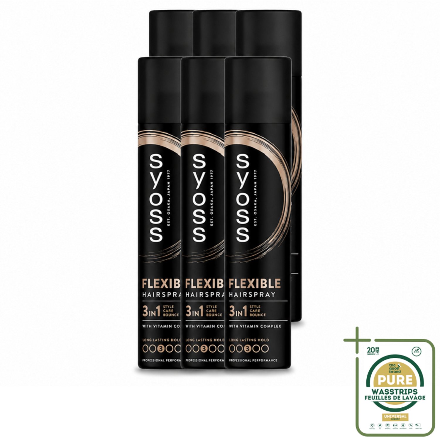 6 x Syoss - Hold & Flex - Haarspray - Flexibele Fixatie - 300 ml - Wasstrips - Haarspray - Flexibele Fixatie - Styling - Haarverzorging - Haarherstel