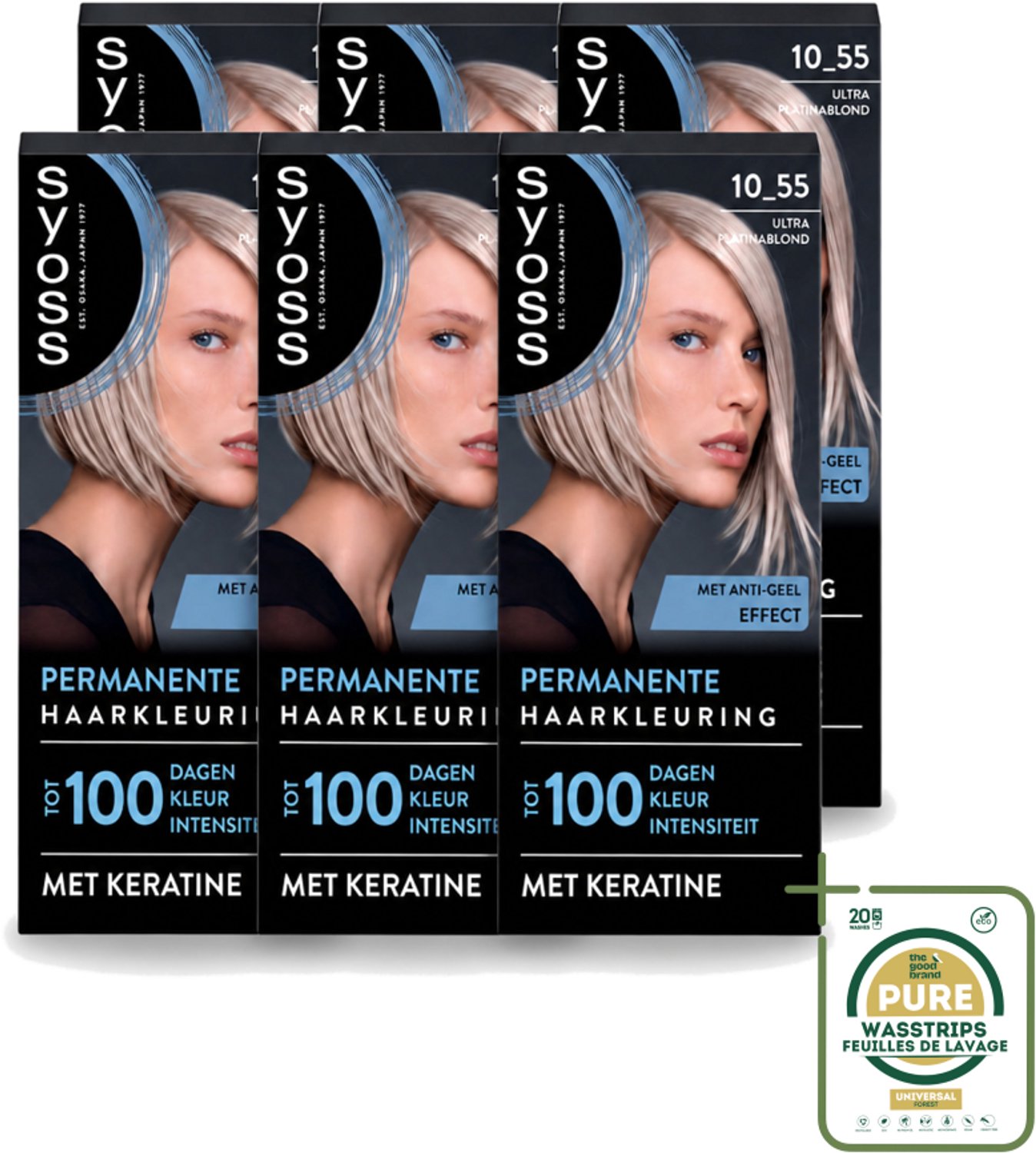 6 x SYOSS - Permanent Coloration 10-55 - Haarverf - Permanente Haarkleuring - Ultra Platina Blond - Grijsdekking - Wasstrips - Haarverf - Permanent Kleuren - Grijsdekking - Keratine - Haarverf Voor Thuis
