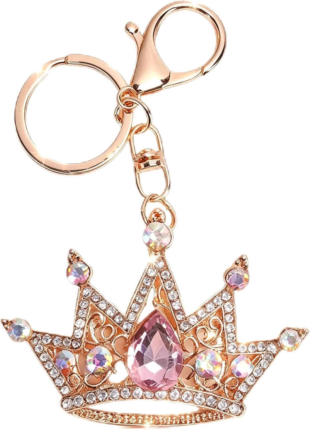 Chrees Strasskroonsleutelhanger, 3 Stuks, Roze Tasbedel
