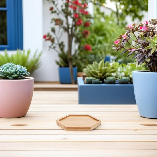 6 Stuks Delige Bamboe Hexagonale Bloempotonderzetters voor Binnen Multifunctionele Plantenschaaltjes Ter Bescherming van Tafels Duurzaam Handgemaakt Plantenonderzetter voor — afbeelding 2