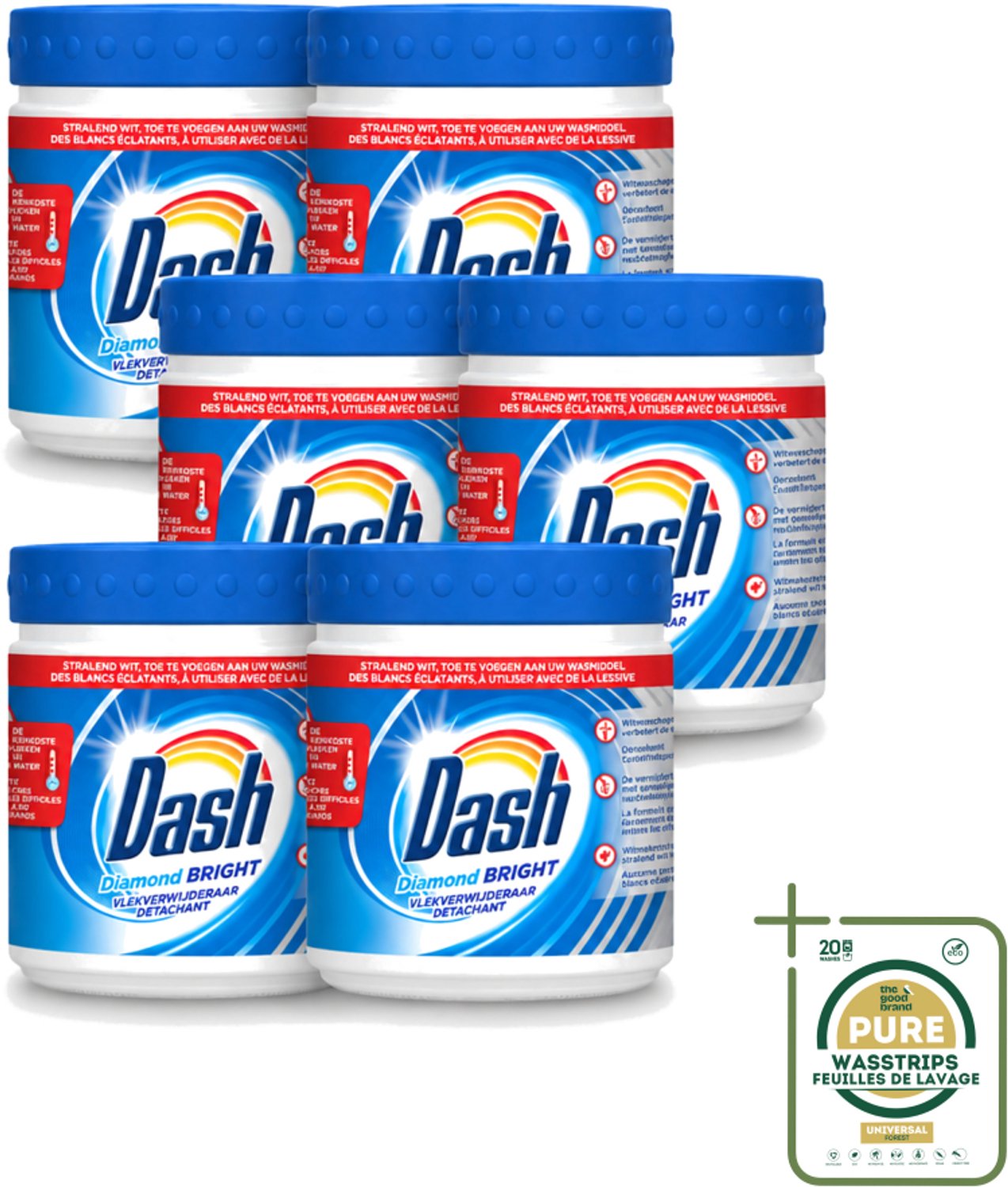 6 x Dash - Diamond Bright - Vlekverwijderaar Poeder - Voor Witte Was - 500 g - Wasstrips - Vlekverwijderaar - Witte Was - Vlekken Verwijderen - Optische Witmakers - Wasmiddel