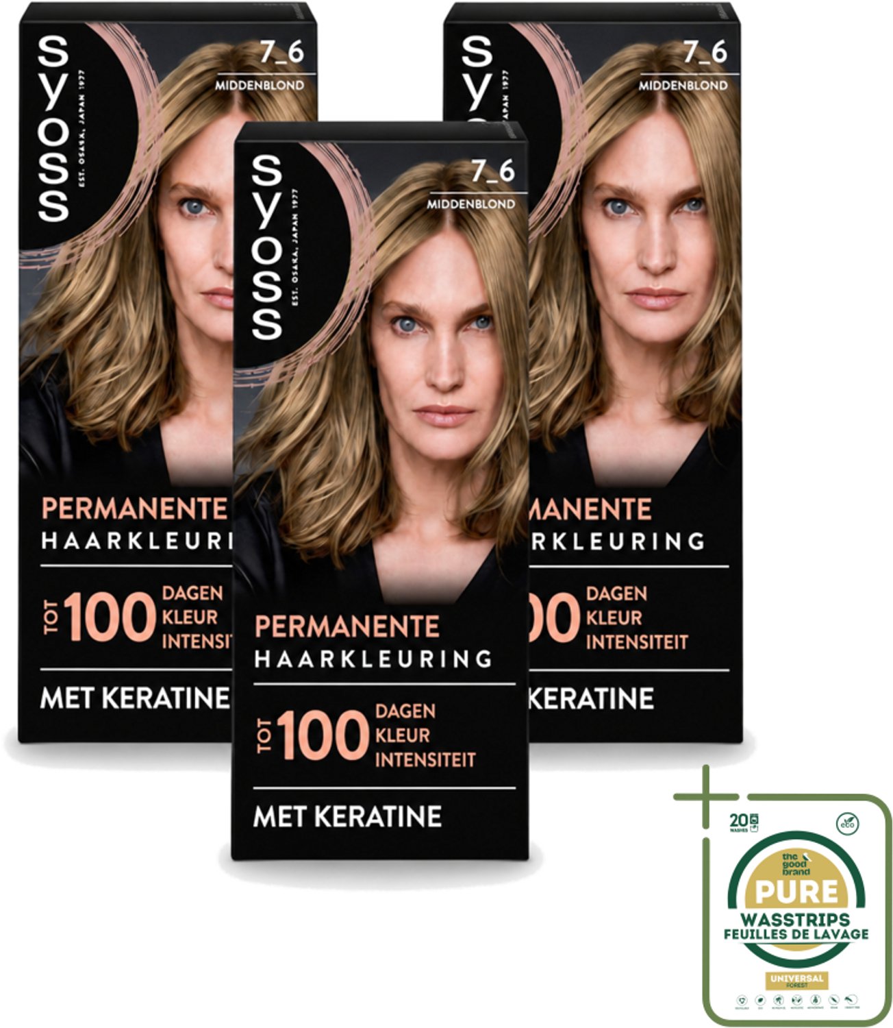 3 x SYOSS - Coloration 7-6 Middenblond - Haarverf - Grijsdekking - Vermindert Haarbreuk - Wasstrips - Haarverf - Permanente Haarkleuring - Grijsdekking - Keratine - Haarkleur