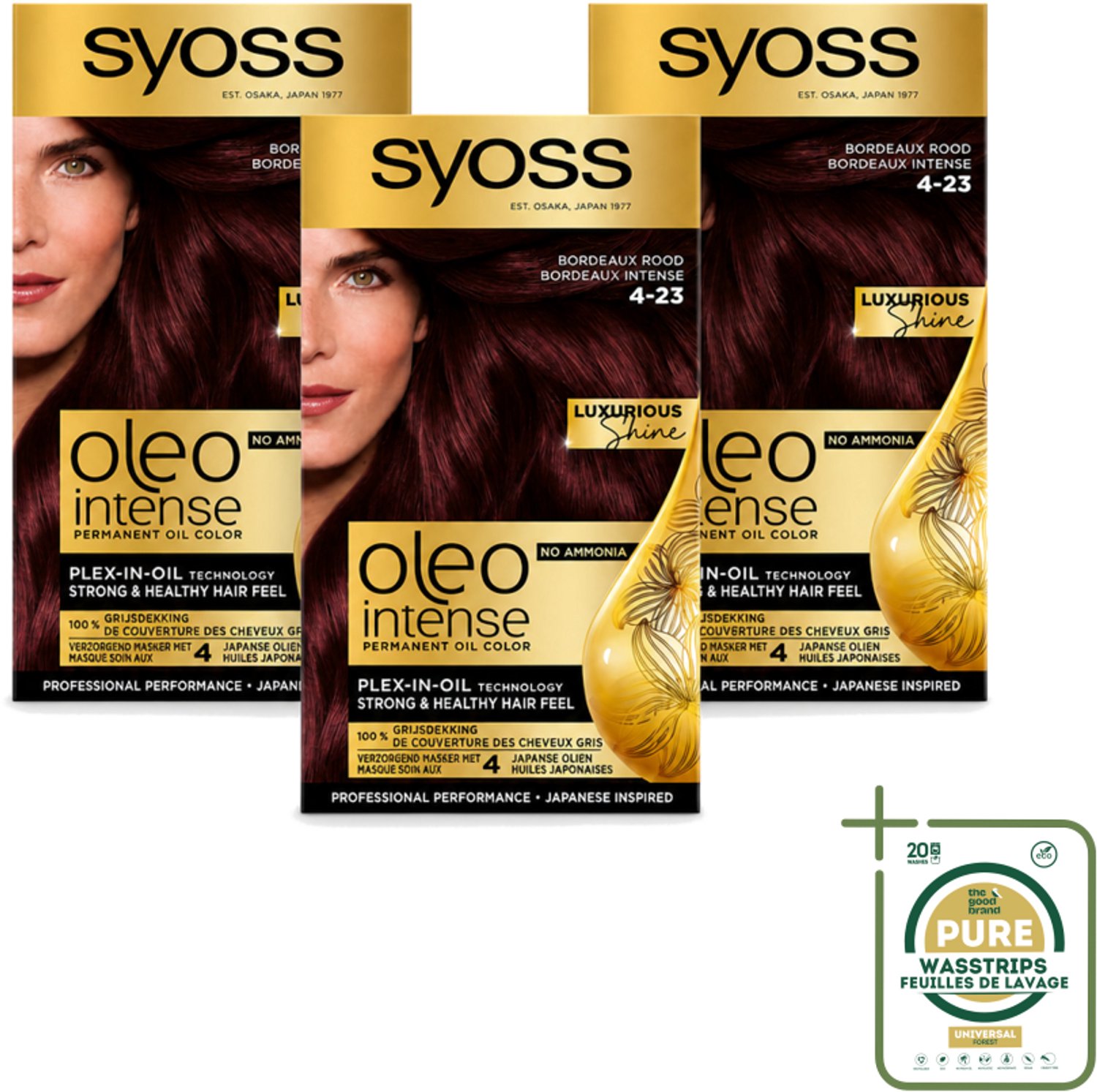 3 x SYOSS - Oleo Intense 4-23 - Haarverf - Permanente Haarkleuring - Bordeaux Rood - Langdurige Kleur - Wasstrips - Haarverf - Permanent Haarkleuren - Bordeauxrood - Haarkleur Zonder Ammoniak - Haarverf Zonder Ammoniak
