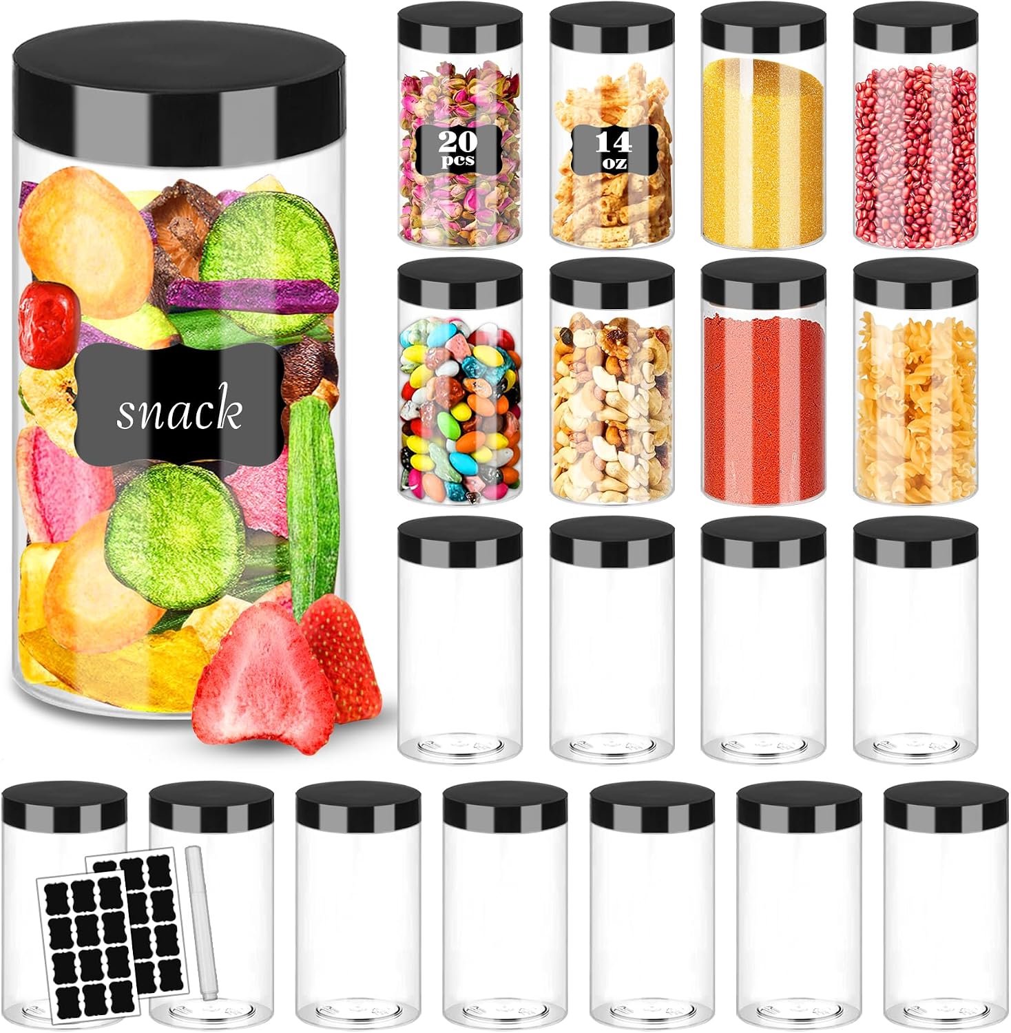 Plastic potten met deksels 20 stuks 14 oz doorzichtige plastic slijm opslag potten containers met luchtdichte lekbestendige zwarte plastic schroef op deksels cilinder duidelijke ronde potten