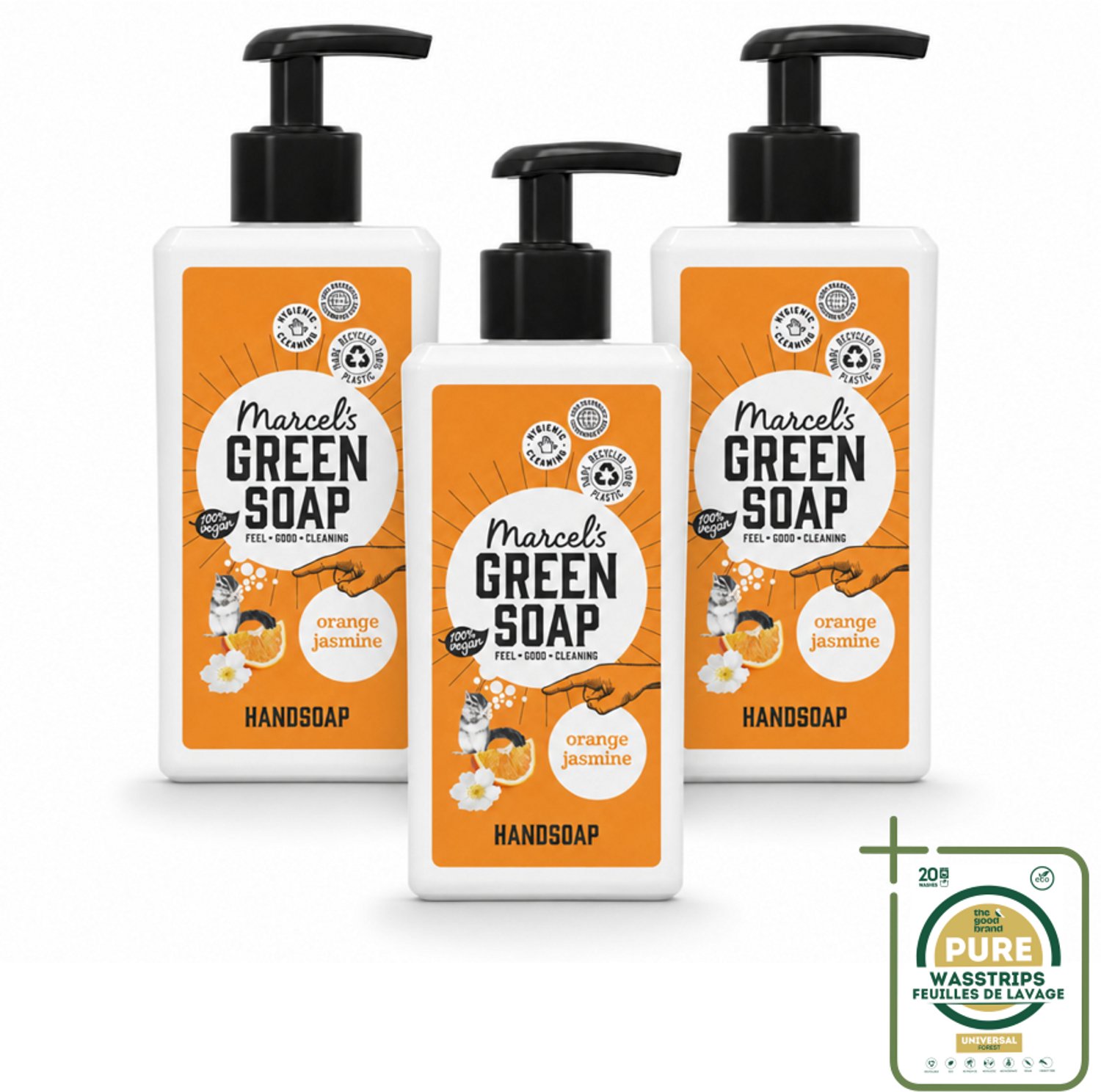 3 x Marcel's Green Soap - Handzeep - Sinaasappel & Jasmijn - Zachte verzorging - 250 ml - Wasstrips - Handzeep - Sinaasappel En Jasmijn - Natuurlijke Handzeep - Biologische Handzeep - Hydraterende Handzeep