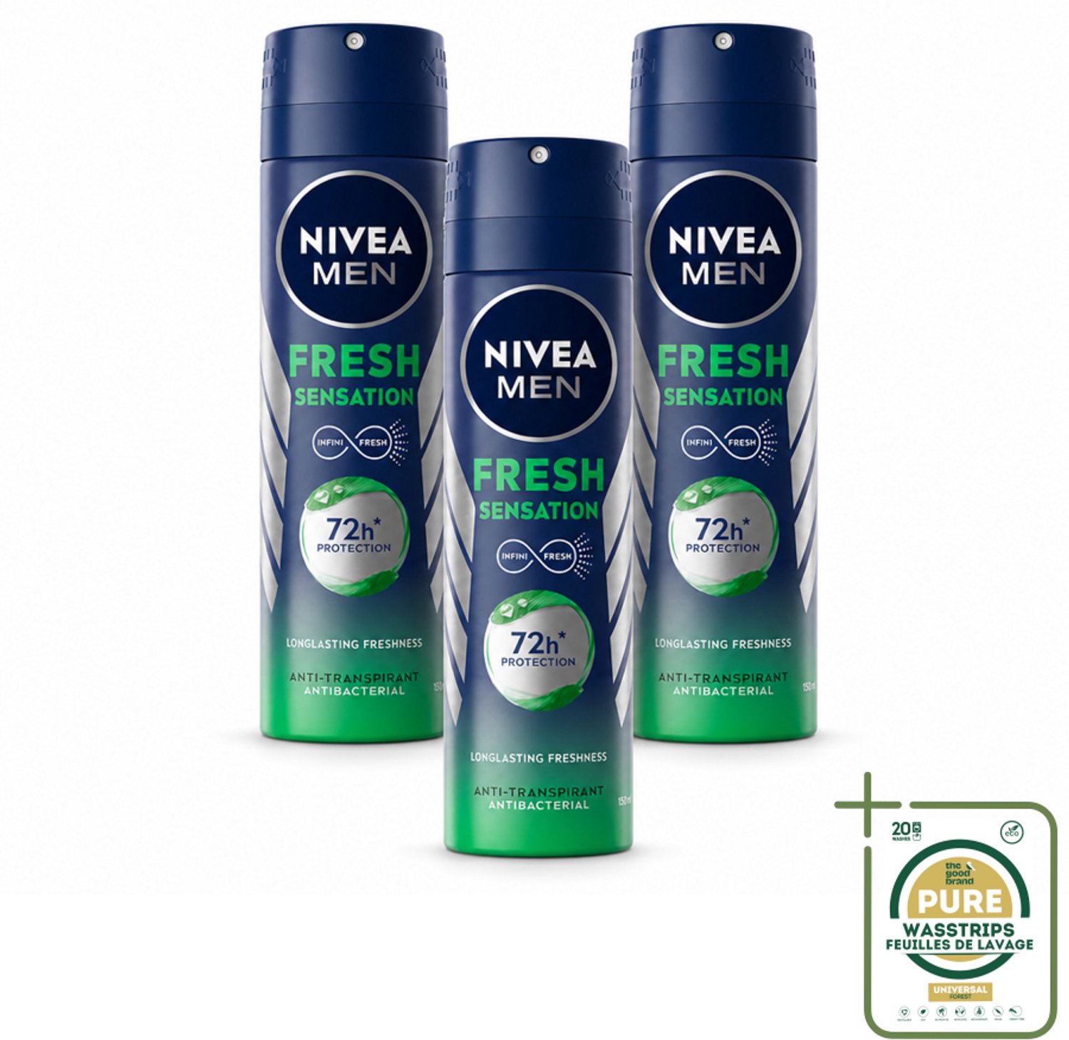 3 x NIVEA MEN - Deodorant Spray - Fresh Sensation - 150 ml - Anti-transpirant Spray - Zweetgeur Bestrijding - Frisheid - Huidvriendelijk - 72 Uur Bescherming