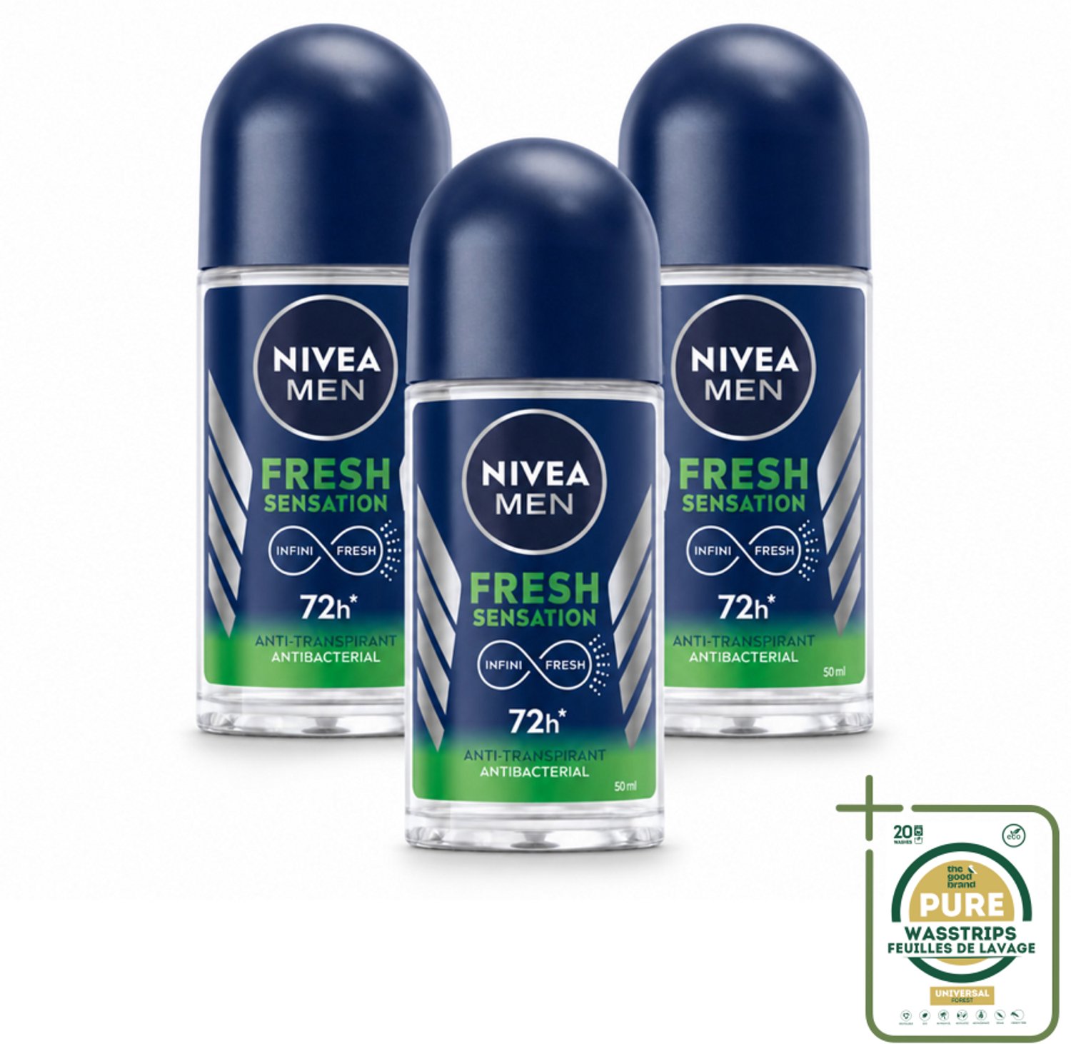 3 x NIVEA MEN - Deodorant Roller - Fresh Sensation - 50 ml - Anti-transpirant - Fris - Geur - Huidvriendelijk - 72 Uur Bescherming