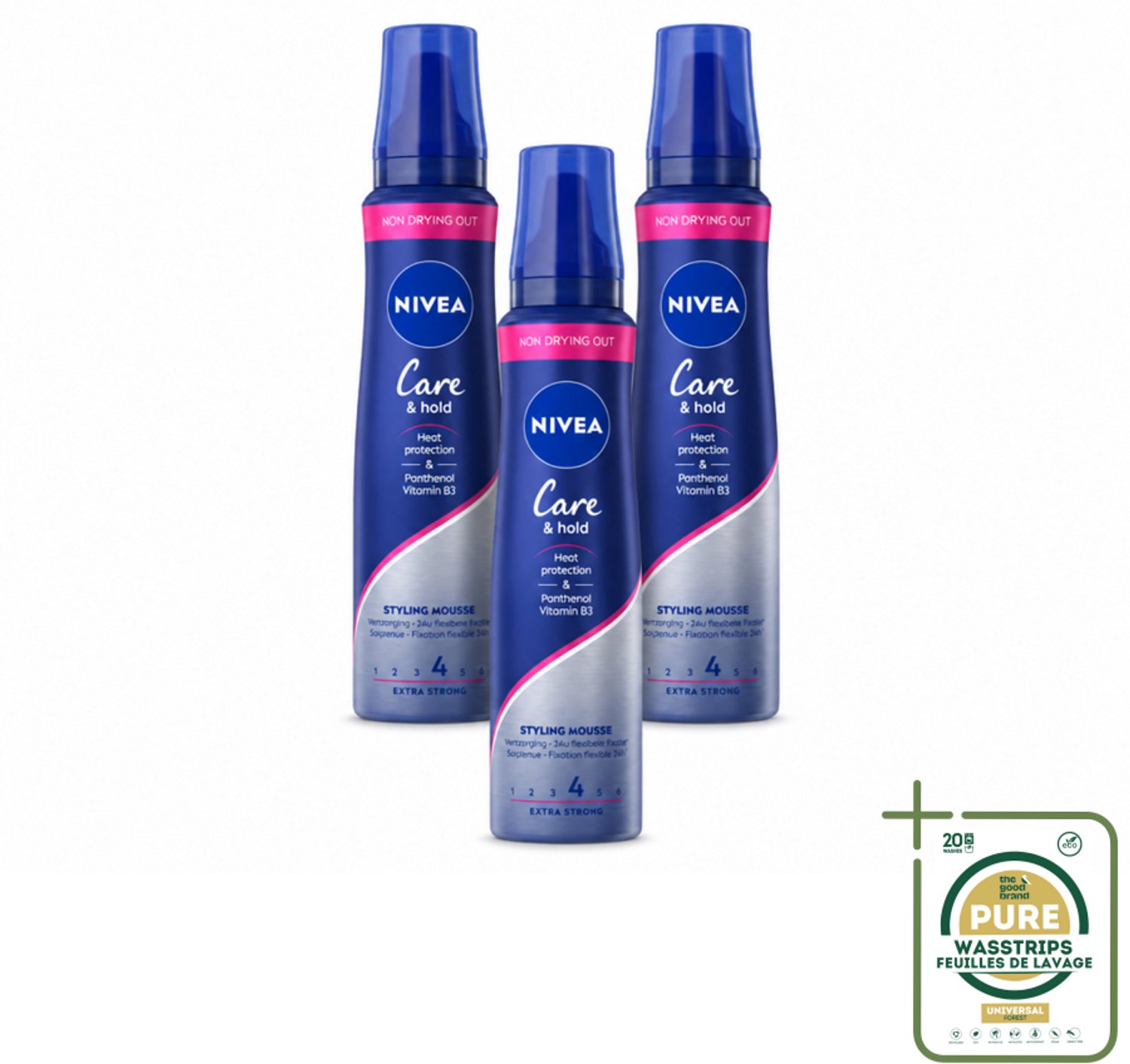 3 x NIVEA - Stylingschuim - Verzorging & Stevigheid - Hittebescherming - 150 ml - Haarsprays - Stylingmousse - Haarverzorging - Hittebescherming - 24-uurs Fixatie