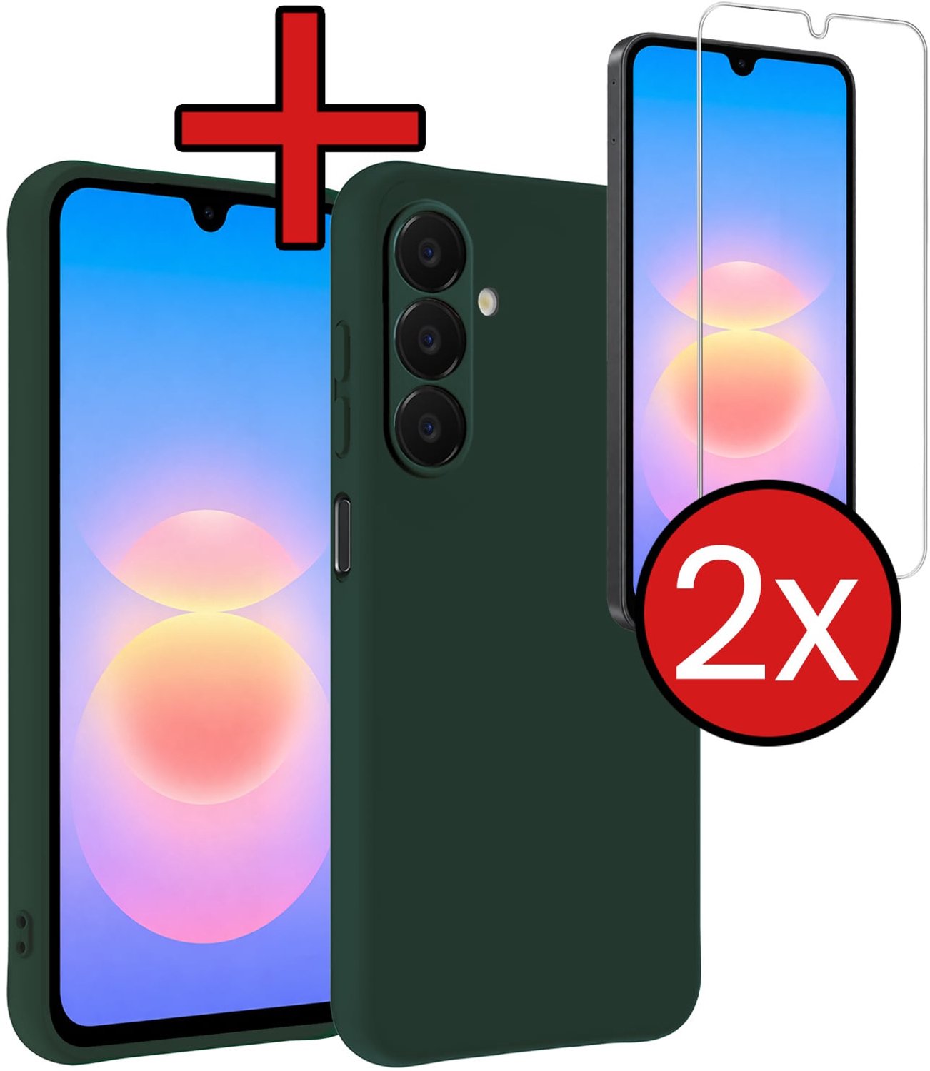 Hoesje - Met 2x Screenprotector - Geschikt voor Samsung Galaxy A18 - Sterk & Shockproof - Telefoon Hoes - Back Cover - Siliconen Case - Telefoonhoes - Donkergroen