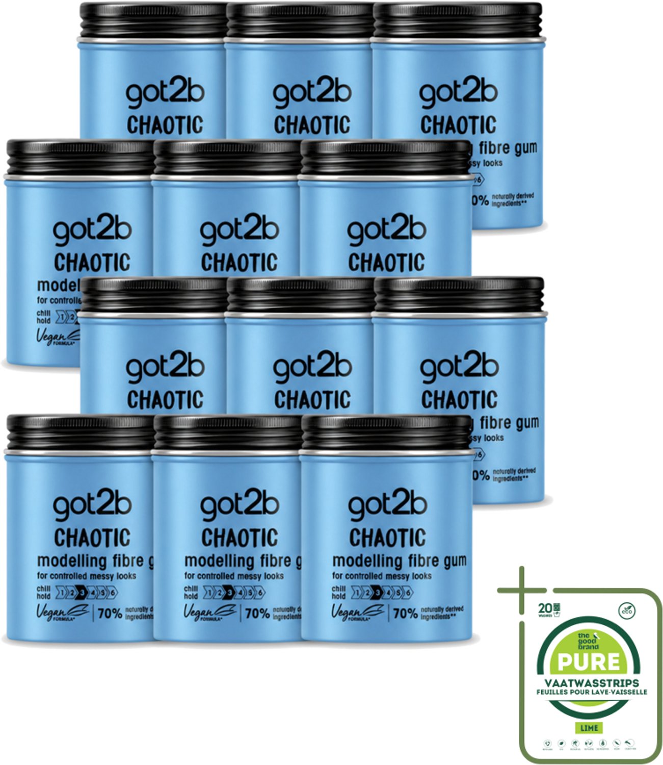 12 x Got2B - Wax - Warhoofd - 100 ml - Grootverpakking - Vaatwasstrips - Haarstyling - Warrig Haar - Chaotisch Haar - Wax Voor Haar - Medium Hold