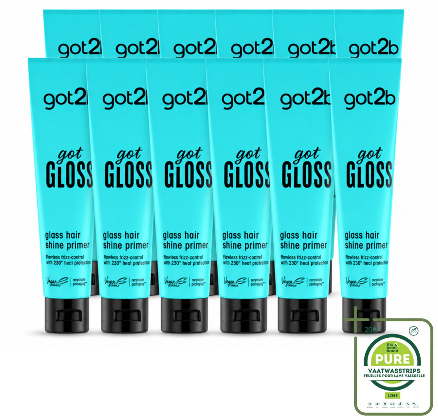 12 x Got2B - Haarprimer - Got Gloss - 150 ml - Grootverpakking - Vaatwasstrips - Haarprimer - Glans - Pluiscontrole - Hittebescherming - Haarstyling