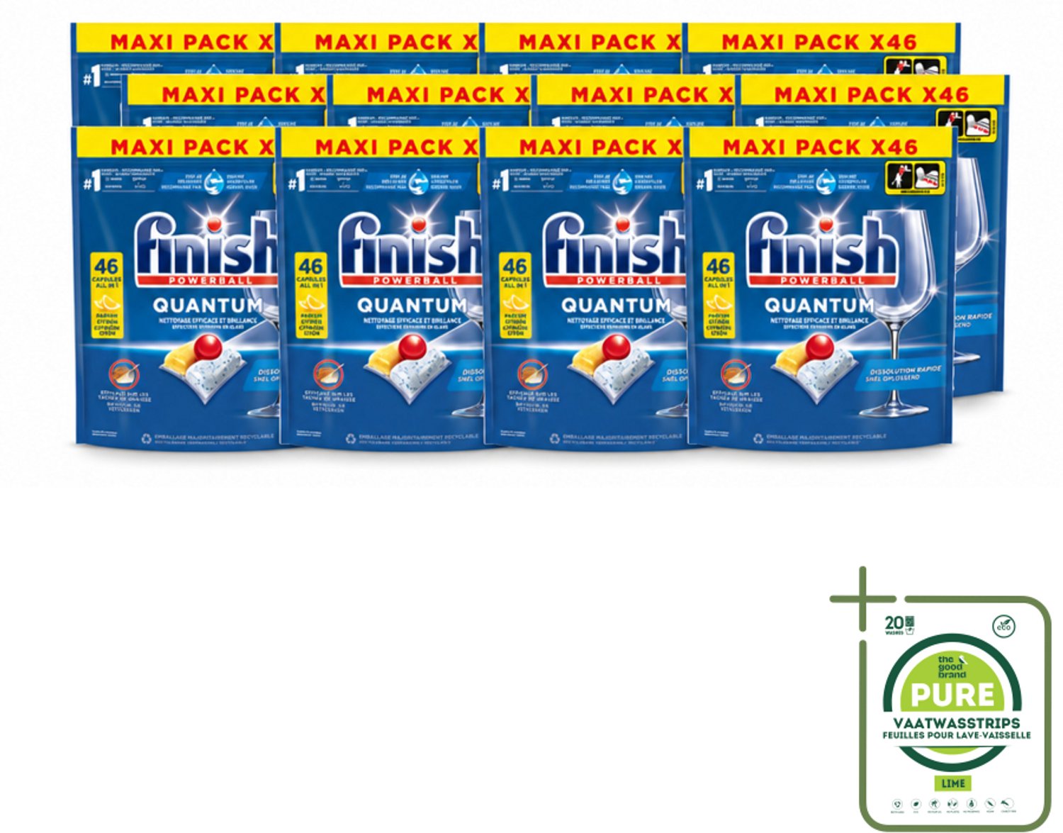 12 x Finish - Vaatwasmiddel - Quantum Vaatwastabletten Citroen - Diepe Reiniging & Frisheid - 46 capsules - Grootverpakking - Vaatwastabletten - Diepe Reiniging - Citroengeur - Glans - Kalkaanslag