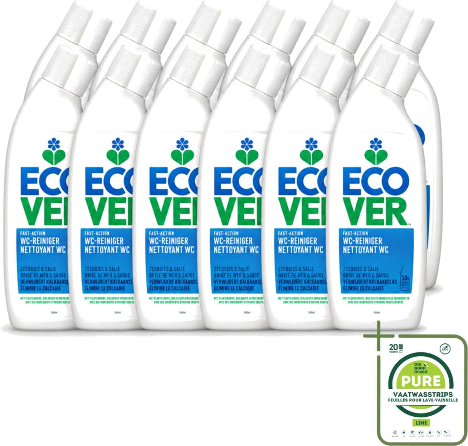 12 x Ecover - Toiletreiniger - Zeebries & Salie - 750 ml - Grootverpakking - Vaatwasstrips - Toiletreiniger - Zeebries - Salie - Natuurlijke Geur - Plantaardige Reiniging