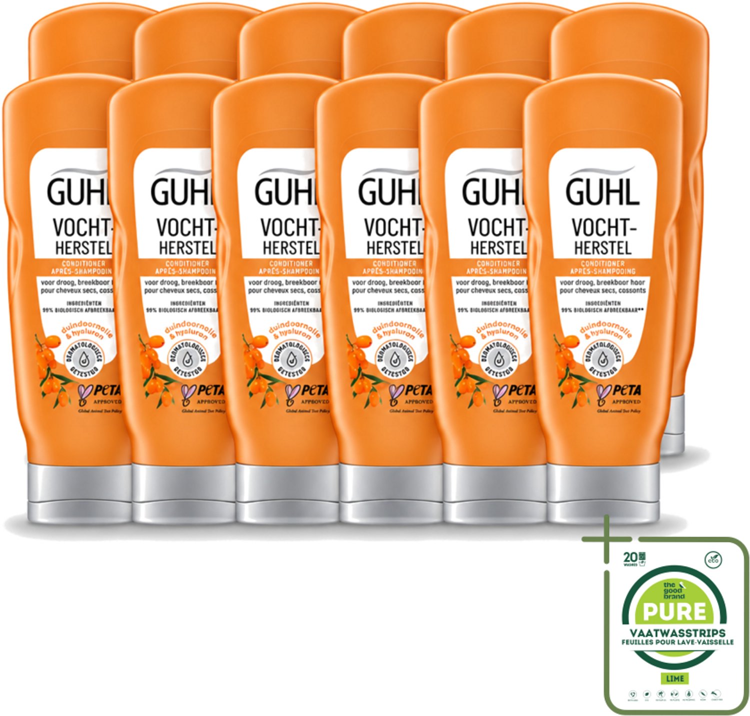 12 x Guhl - Crème Conditioner - Vochtbalans - 200 ml - Grootverpakking - Vaatwasstrips - Hydratatie Haar - Vochtbalans Haar - Droog Haar - Zachtheid Haar - Tarwekiem-olie