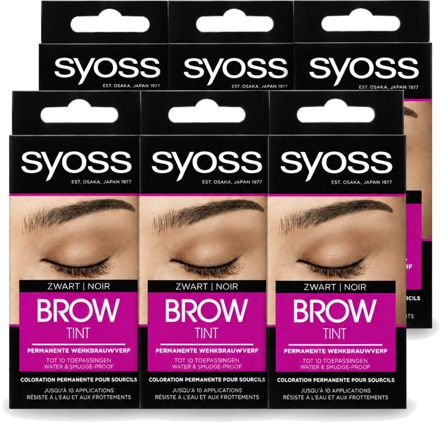 6 x SYOSS - Brow Tint Zwart - Wenkbrauwverf - Langdurige Kleur - Tot 10 Toepassingen - Voordeelverpakking - 6 stuks