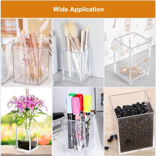 2 Stuks Acryl Pennenhouders Bureau, Potloodhouder, Make-upkwastenhouder, Vierkante Pennenbekerhouder voor Kantoor School (7 x 7 x 10,3 cm) — afbeelding 4