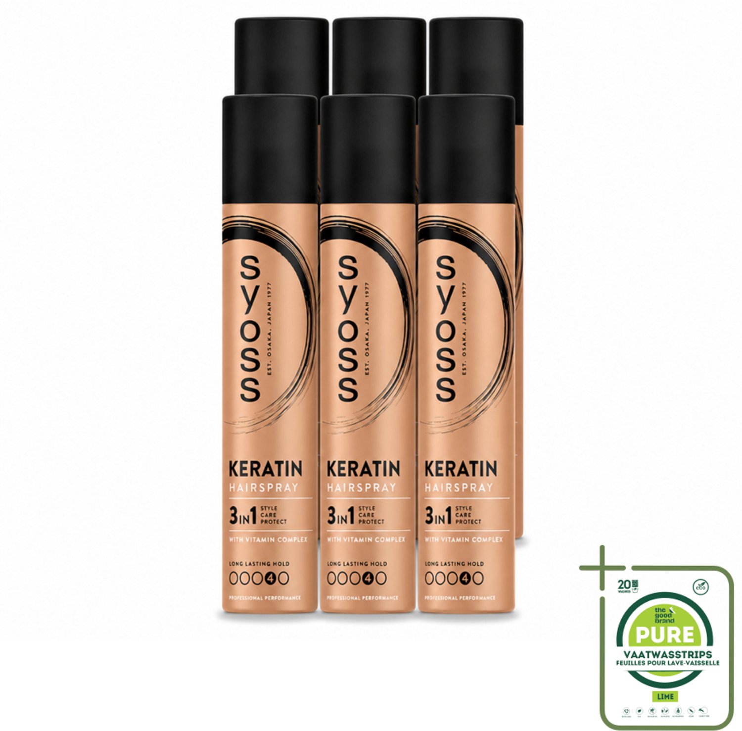 6 x Syoss - Keratin - Haarspray - Versterkt & Fixeert - 300 ml - Grootverpakking - Vaatwasstrips - Haarspray - Haarversterken - Haarfixatie - Gezond Haar - Glans