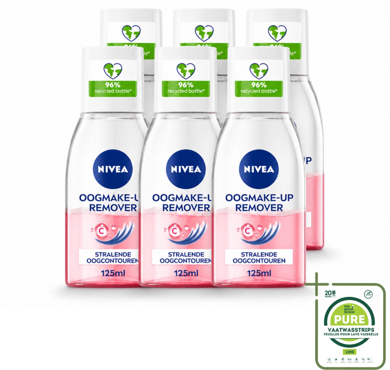 6 x NIVEA - Oogmake-up Verwijderaar - Verzorgend - Voor waterbestendige make-up - Met Vitamine C - 125 ml - Grootverpakking - Oogmake-up Verwijderen - Oogmake-up Remover - Vitamine C - Verzorgende Oogmake-up Remover - Waterproof Make-up Verwijderen