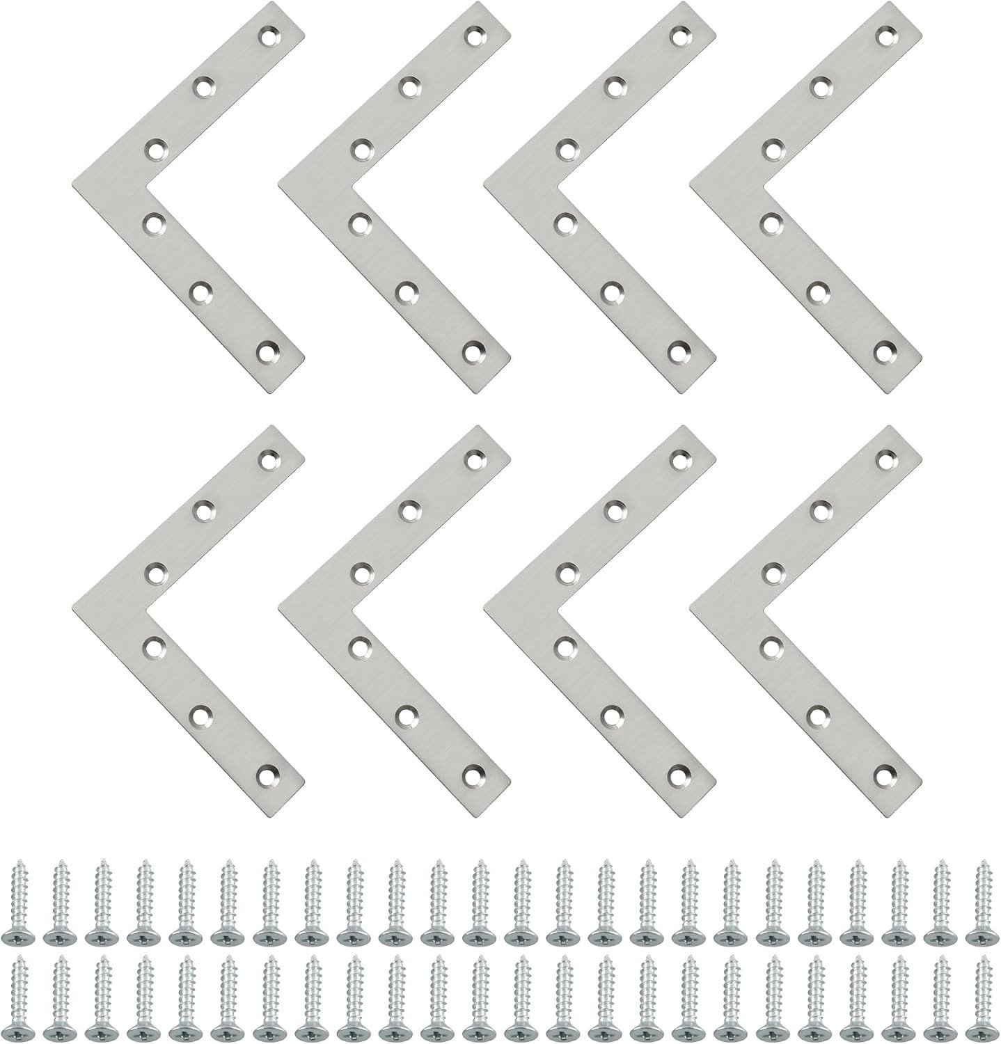 Hoekbeugels Set van 8 Stuks L-vormige RVS Steun voor Meubels, 120mm x 120mm, Ideaal voor Houten Constructies en Verbindingen