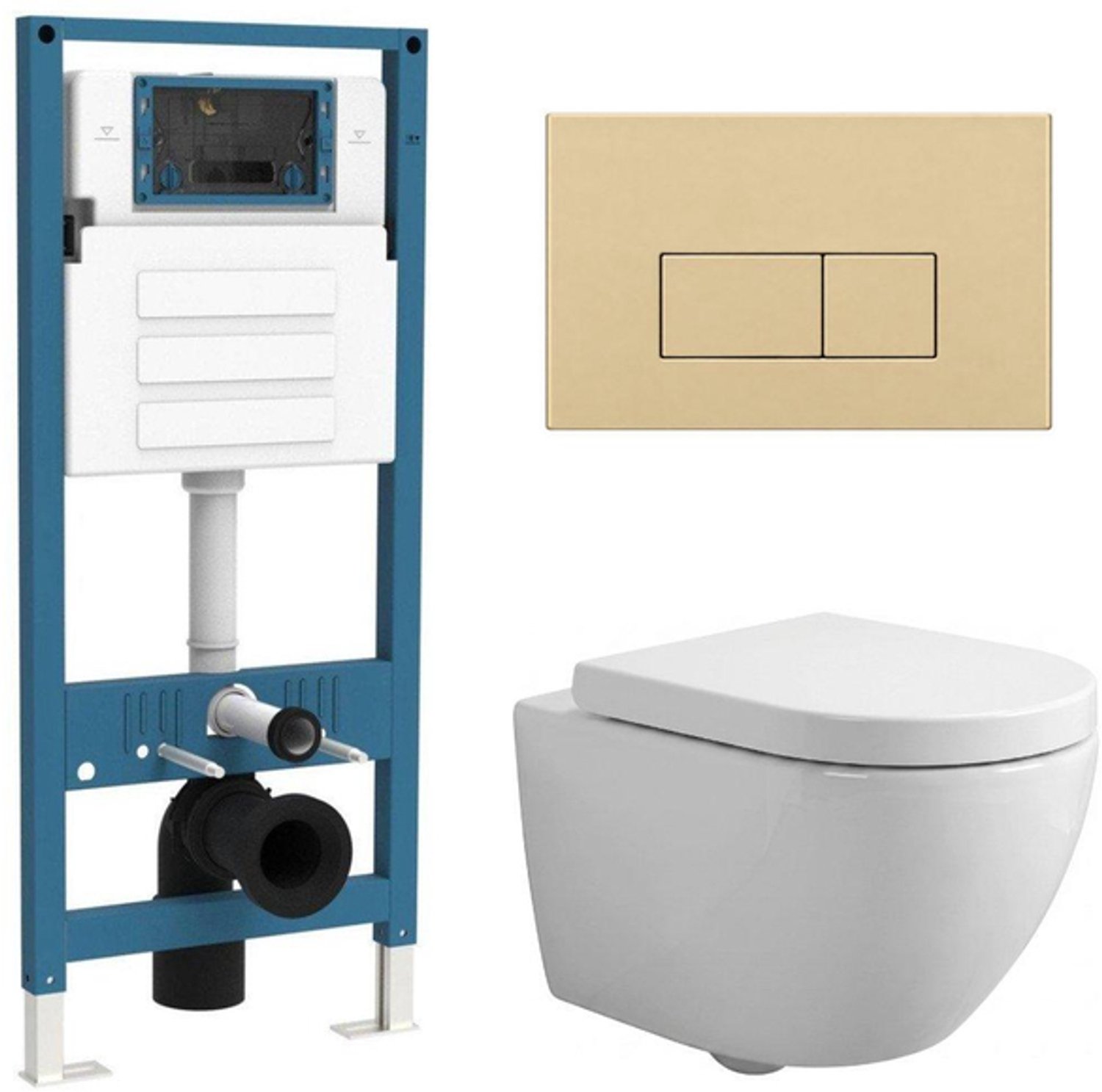 QeramiQ Dely Swirl Compact Toiletset - inbouwreservoir QeramiQ flush - 25mm zitting - kunststof bedieningsplaat beige - rechthoekige knoppen - glans wit