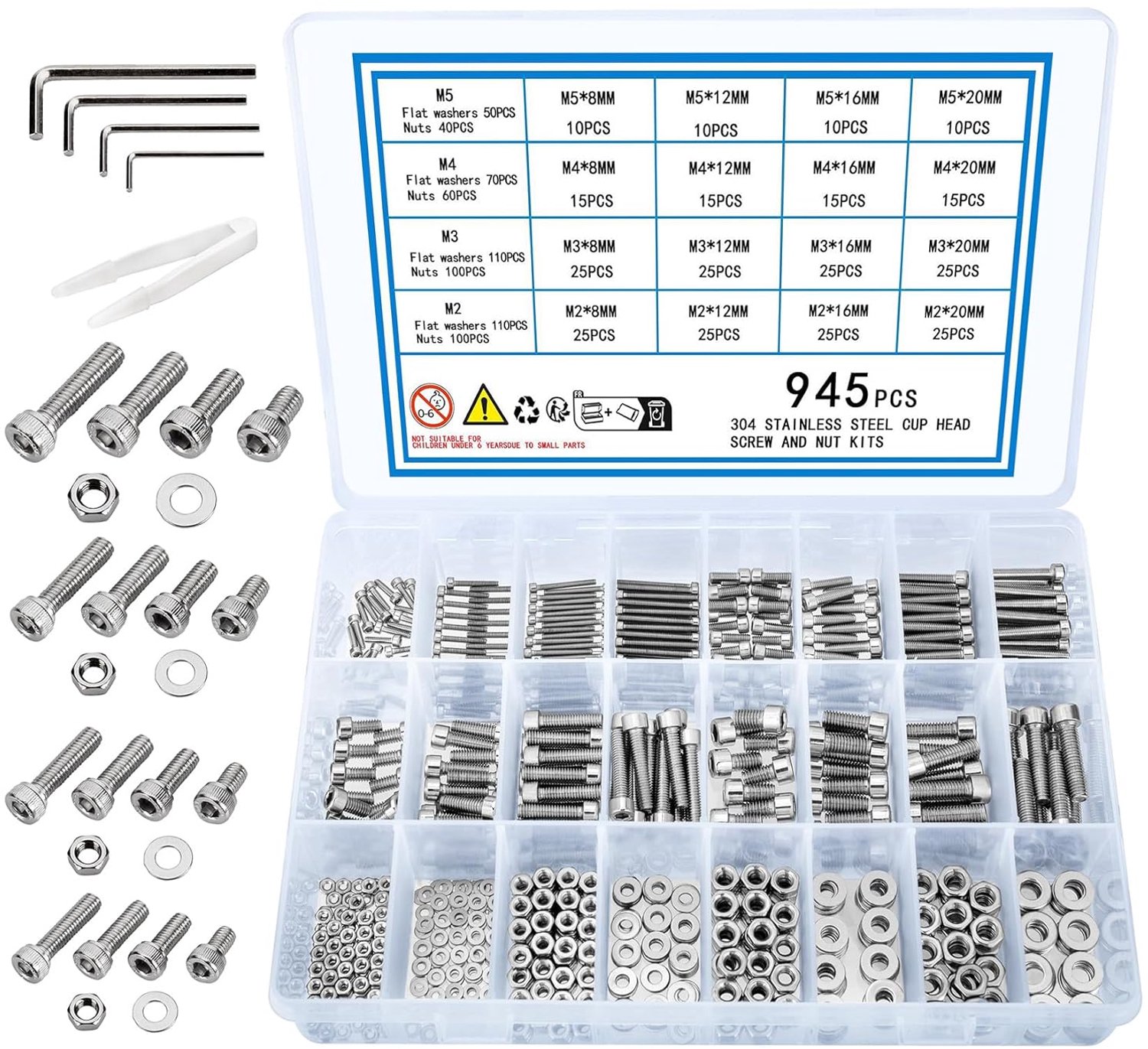 945 Pcs Cylinder Screws with Hex Socket Screws with Nuts, M2 M3 M4 M5 Screw Set, Stainless Steel Machine Screws - ShopVlot