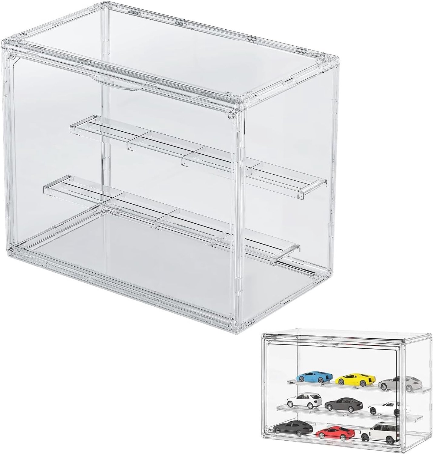 Acrylic Display Case with Door Plexiglass for Collectors, Figures, Miniatures, Ladder with 2 Steps, Removable, Stable - ShopVlot