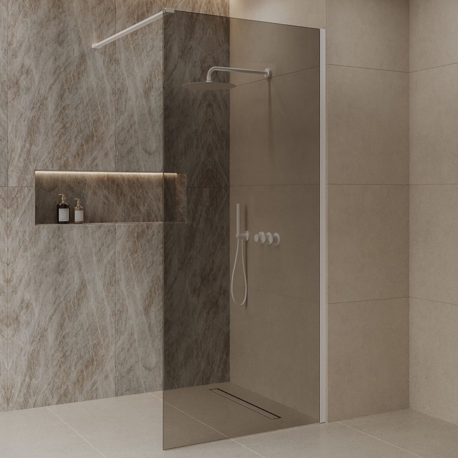 Sanitado Dalis Inloopdouche Rookglas Mat Wit Profielen 120x200 cm