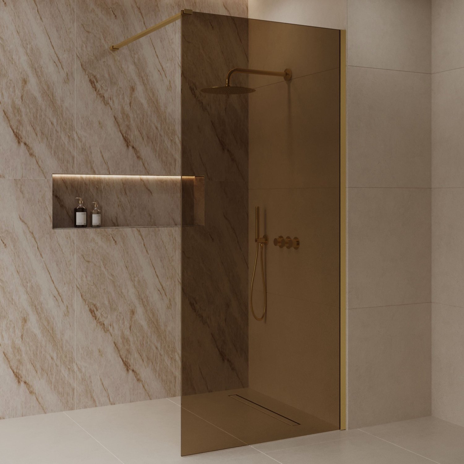 Sanitado Dalis Inloopdouche Sepia Glas Mat Goud Profielen 100x200 cm