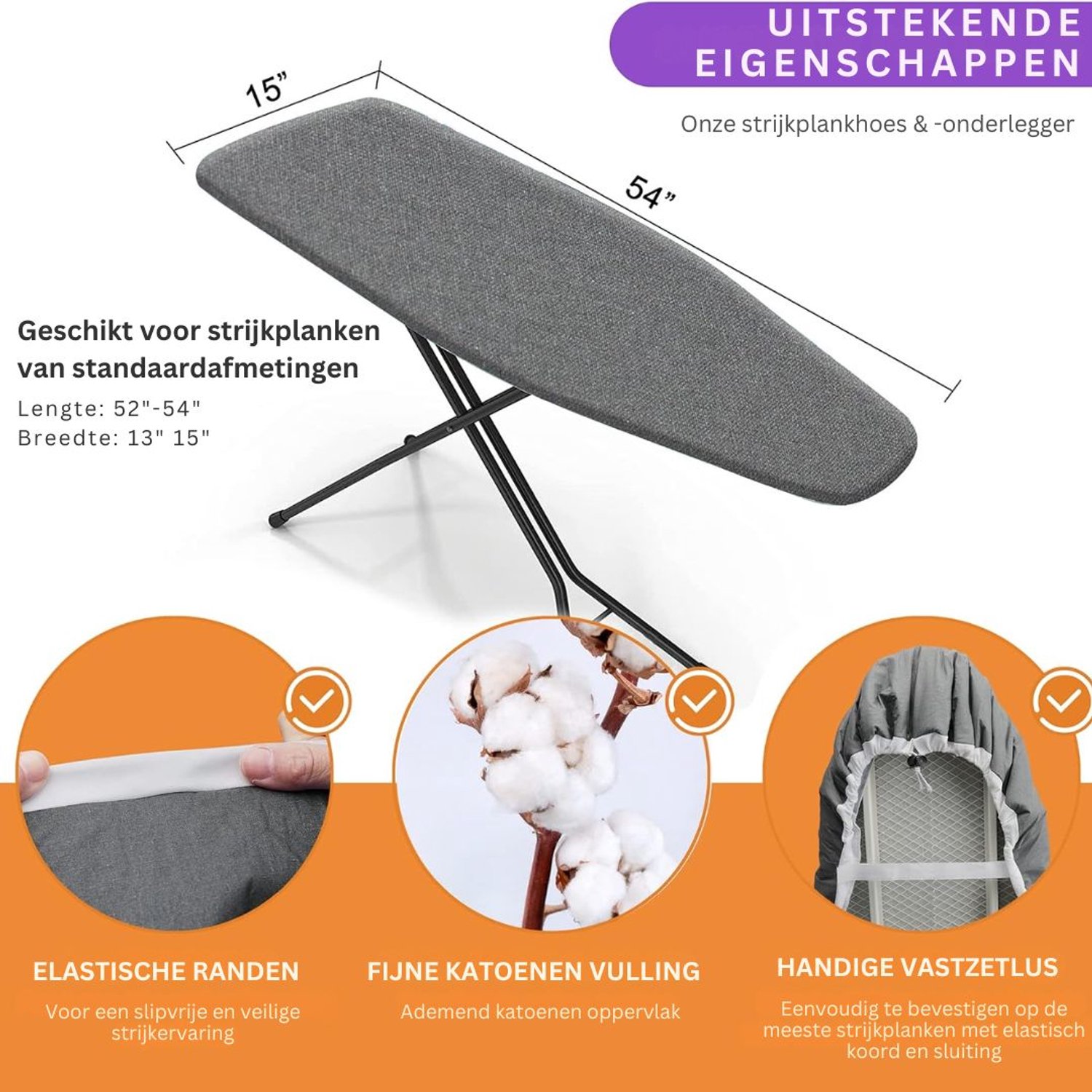 DailySupplies® Strijkplankhoes - Strijkplankhoezen - Strijkplankovertrek -Lichtgrijs
