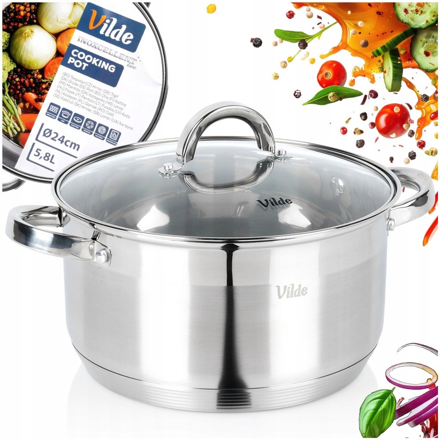 Vilde RVS Kookpan met Deksel - 24 cm, 5.8L - Inductie Geschikt