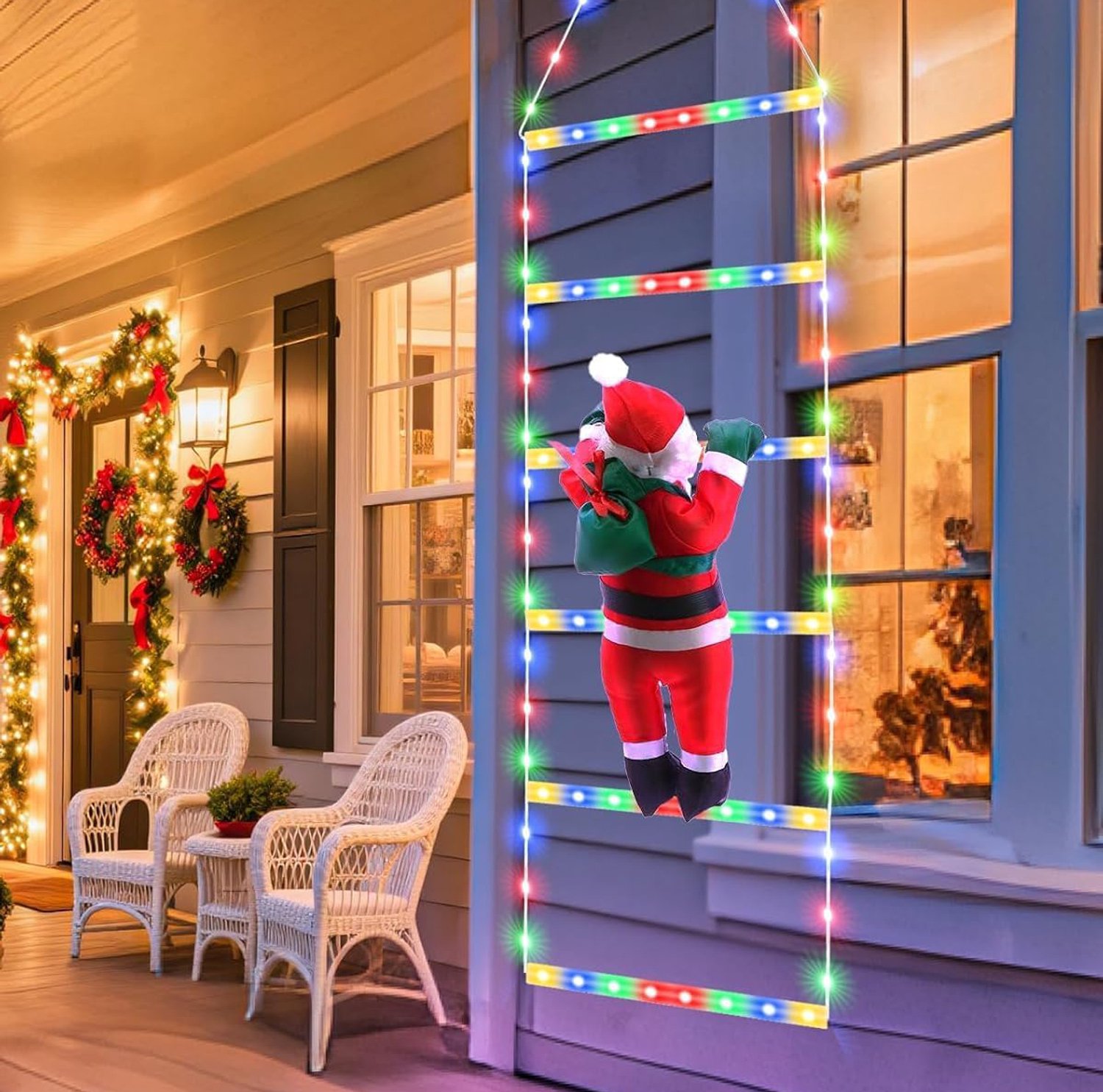 LED Kerstladder Verlichting met Kerstman - Timer Geheugenfunctie - 8 Lichtmodi - 75cm - Warm Wit Licht - Voor Raam Deur Kerstboom Trap Terras - Binnen Buiten Kerstdecoratie – foto 7