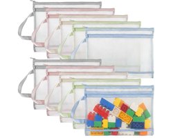 10 stuks A4 dubbele laag mesh ritszakken met handvat – Kleurrijke, dubbellaagse transparante mesh opbergzakken, voor speelgoed, documenten en cosmetic
