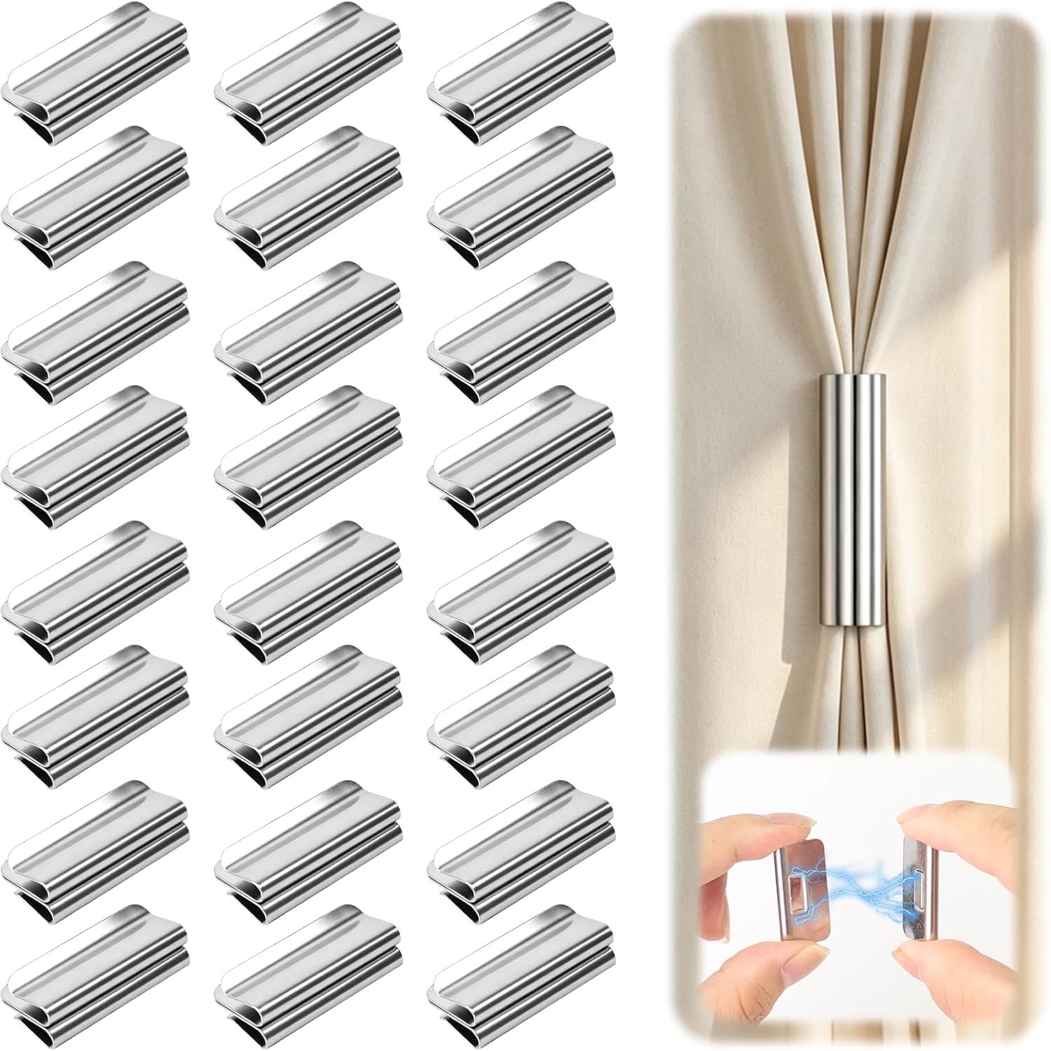 24 paar magnetische gordijnclips, verduisteringsgordijnhouders, zonder