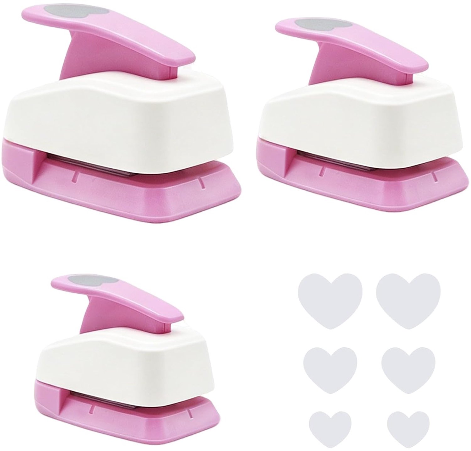 Pons voor papiervormen, ponsen voor drukpapier, verschillende maten, ideaal voor handgemaakte stickers en knutselwerk voor kinderen, roze, 3 stuks