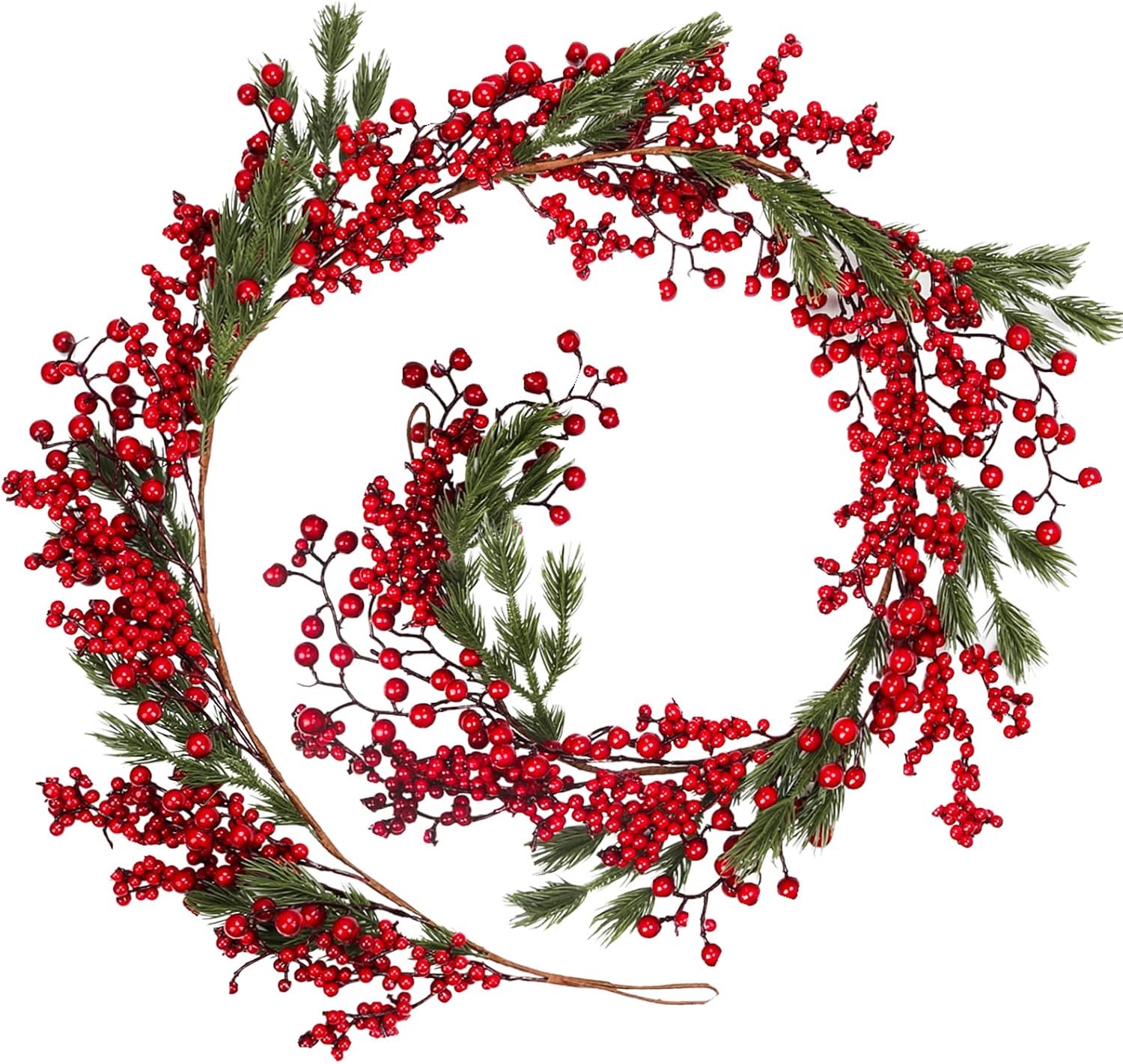 Kerstslinger, 180 cm kunstmatige steekpalmen, rode bessen, slinger, bessenslinger, steekpalm voor kersthaard, decoratie, hangende decoratie, Nieuwjaar, open haard, tafeldecoratie