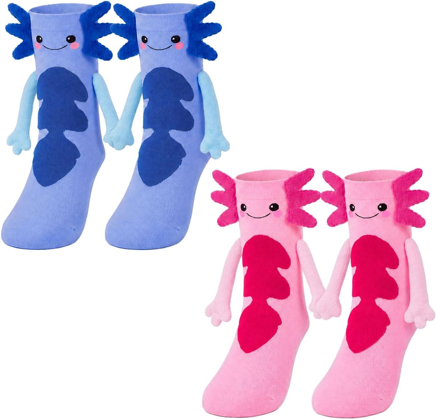 2 Paar Leuke Axolotl Sokken Dames, Magnetische Hand-in-Hand Sokken, Nieuwigheid Cadeau Voor Gekke Sokken Dag