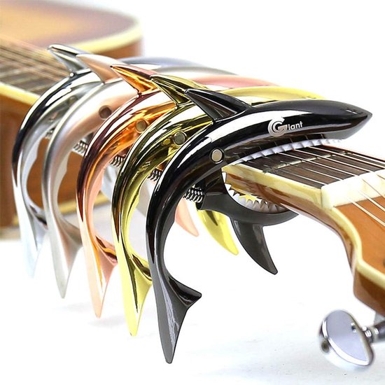 Shark Gitaar Capo Voor Akoestische en Elektrische Gitaar, Bas, Ukelele - Eenvoudig Te Bedienen Professionele Accessoire - Duurzame Antislip Legering (Zwart) — afbeelding 5