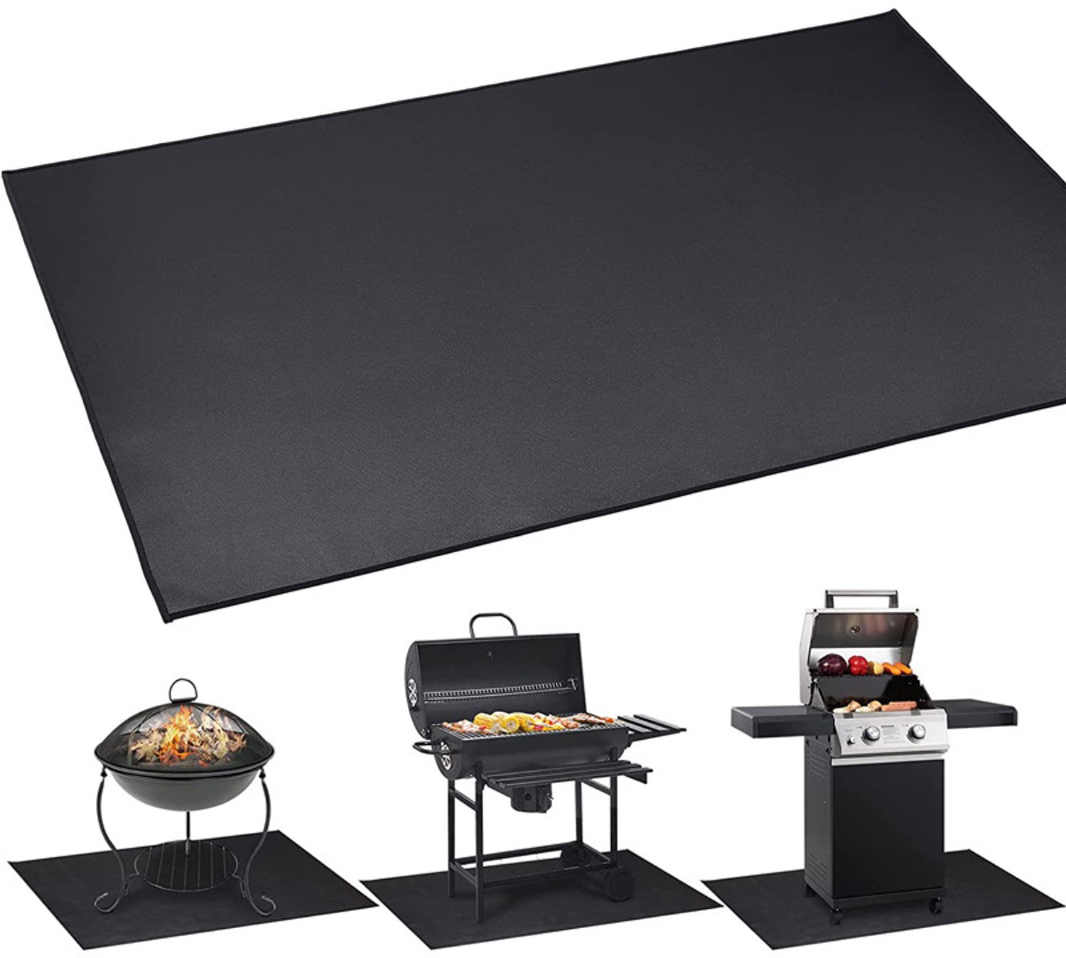 BBQ-mat - Draagbare campingmat voor kooktoestel - Rechthoekige vuurkorfmat - Vlamvertragende beschermmat voor terras - Geschikt voor open haarden - Camping - Buiten - Zwart - 91x122 cm (48*36 inch)