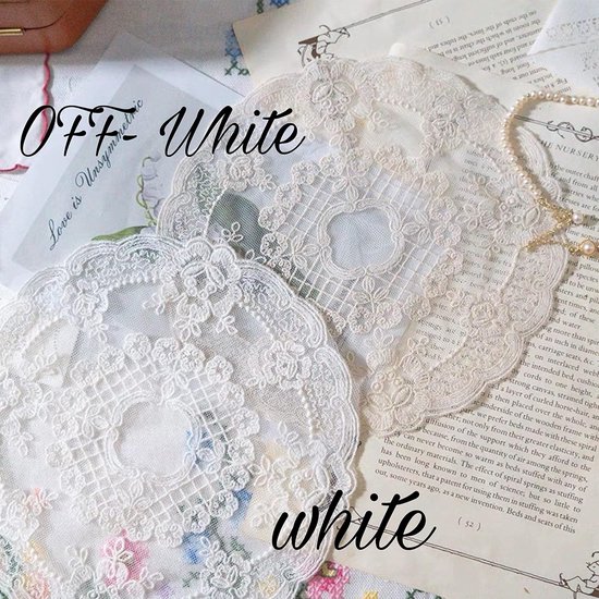 2 stuks Retro Franse kant placemats, prachtige bloemen geborduurde ronde tafelkleden Onderzetters Vaasmat voor huisdecoratie (roomwit, Diameter 27 cm) — afbeelding 3