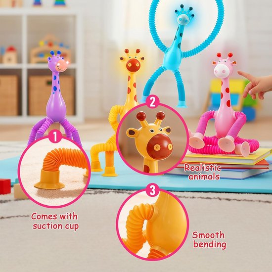 Telescopische giraffe met zuignap voor kinderen – 4 stuks kleurrijk sensorisch speelgoed, uittrekbaar, stressverminderend en educatief – ideaal cadeau 2-6 jaar — afbeelding 5