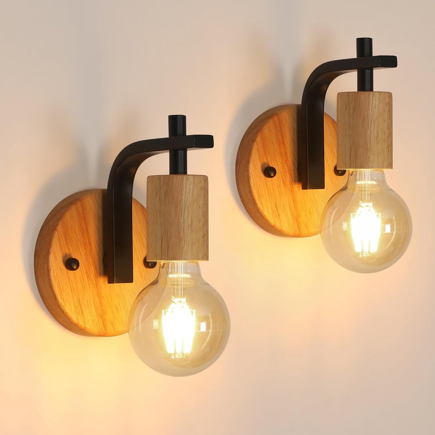 Riserva Industrieel Retro - Wandlamp - Zwart+Houtkleur - E27 Fitting - Zonder Lichtbron
